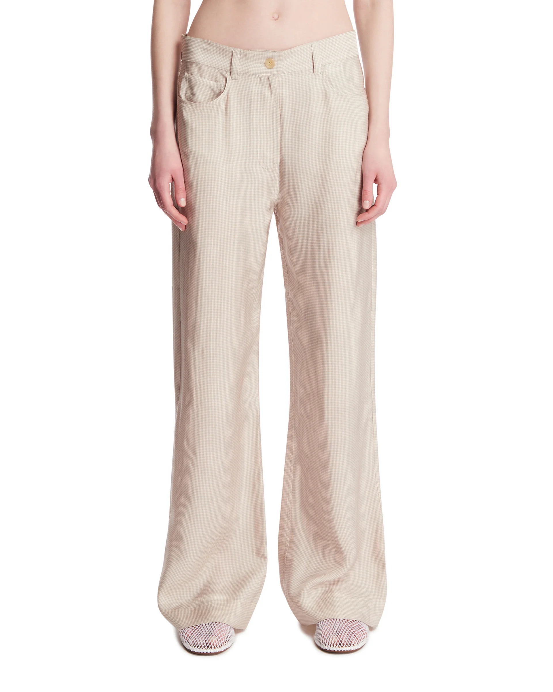 Pantaloni Fluidi A Quadretti Beige