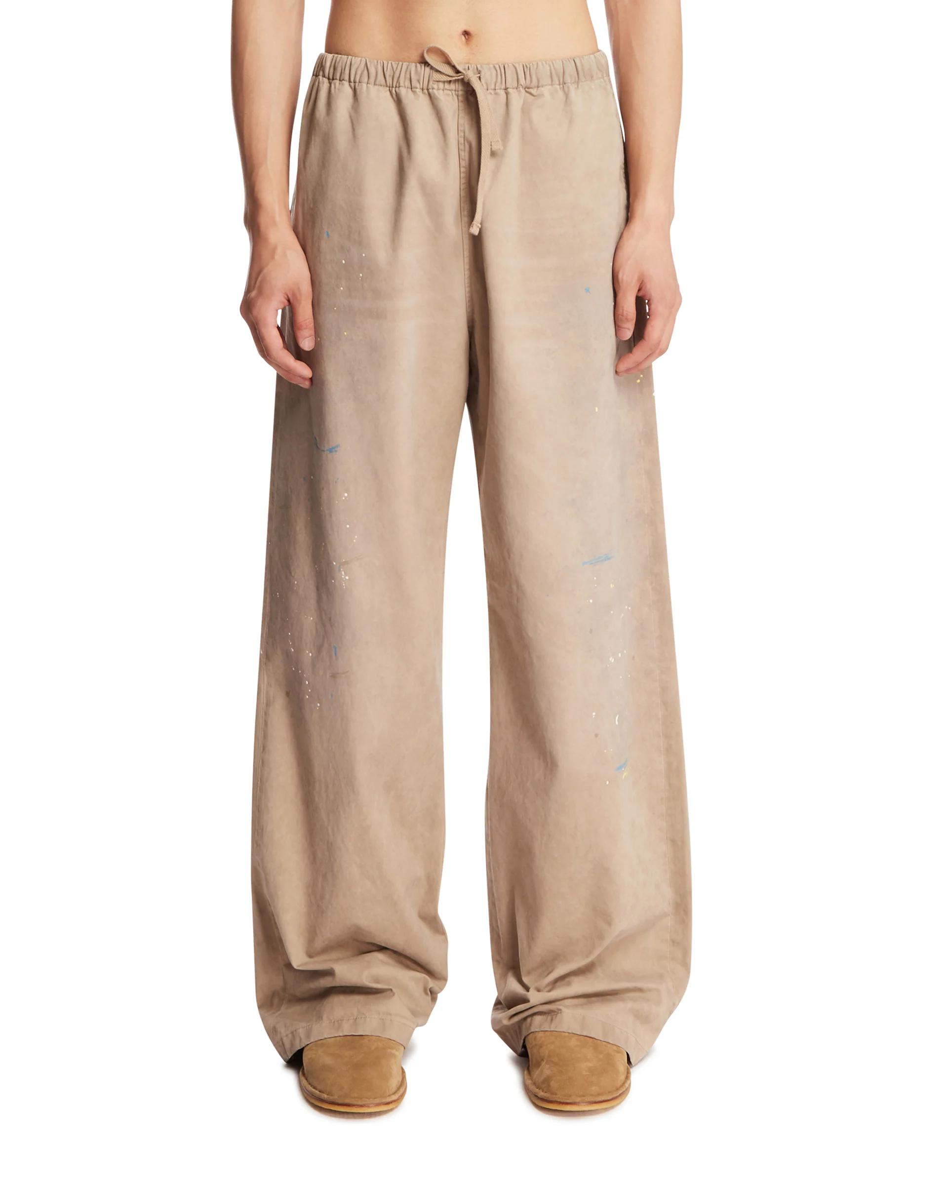 Pantaloni Ampi In Cotone Beige