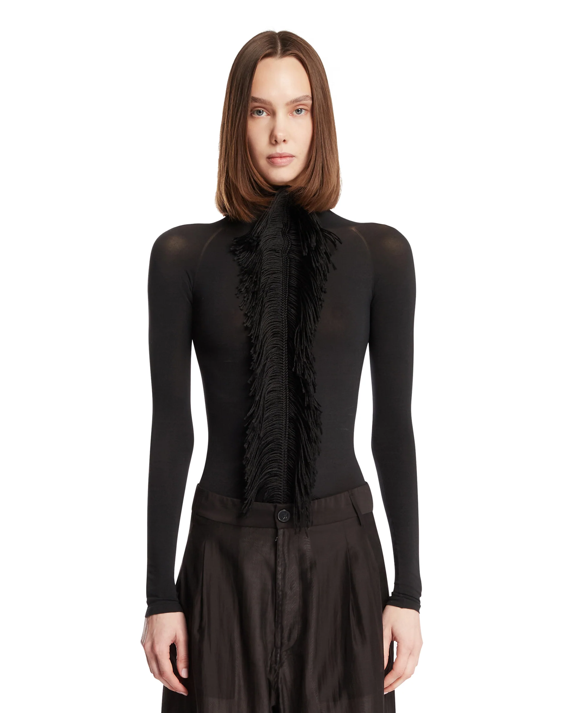 Top Aderente Con Frange Nero