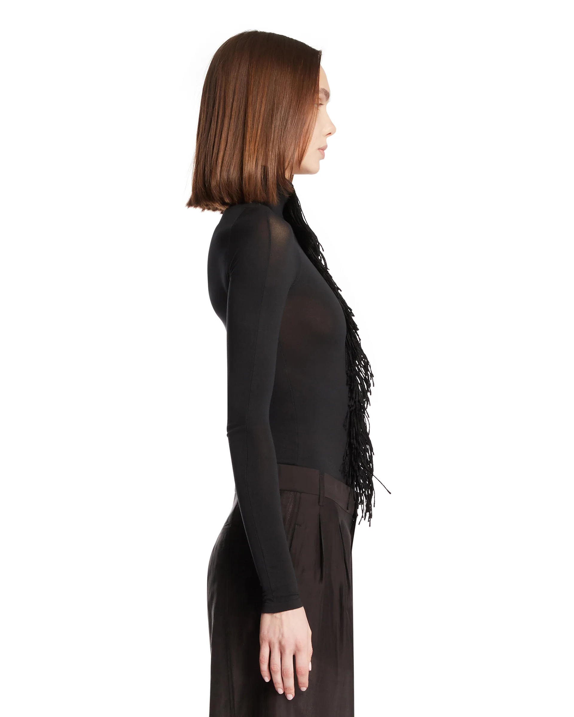 Top Aderente Con Frange Nero - Image 4