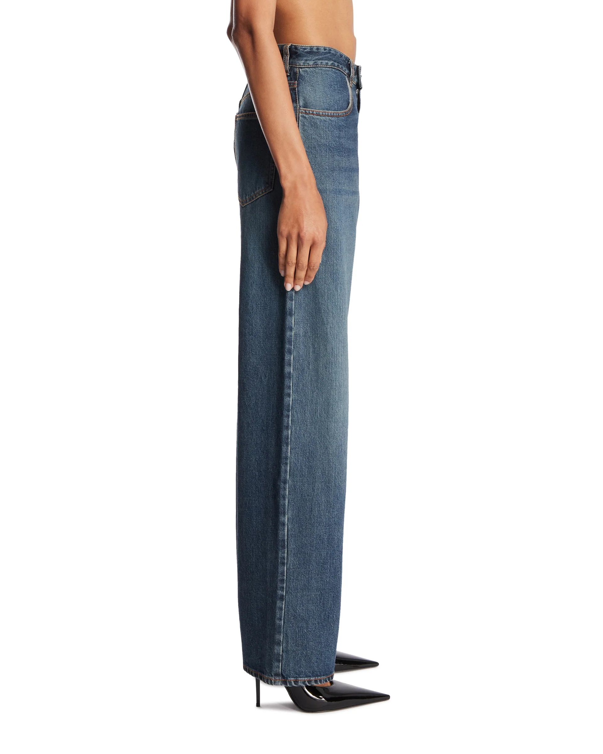 Pantaloni A Vita Bassa In Denim Blu - Image 4