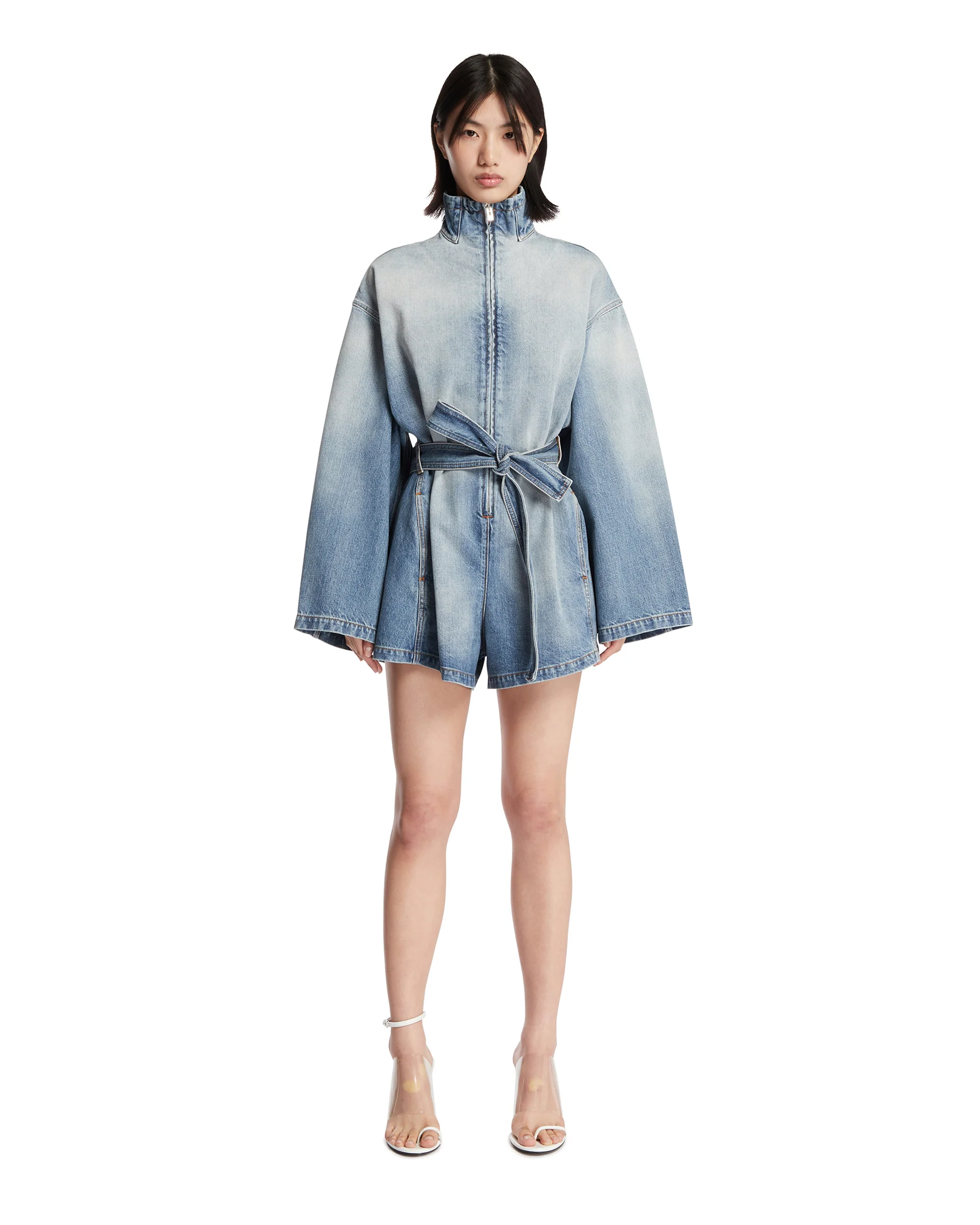 Tuta Corta In Denim Blu