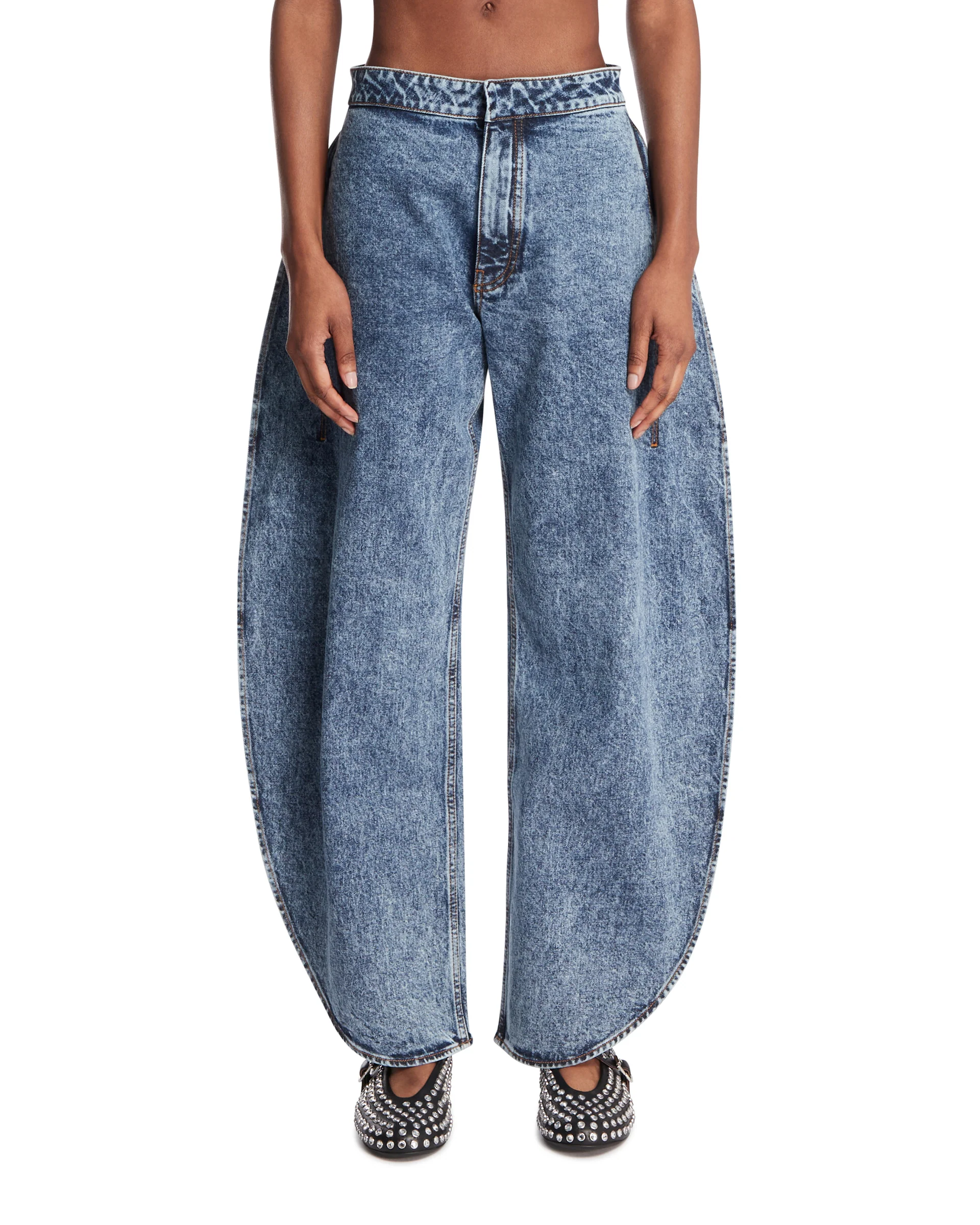 Pantaloni A Petalo In Denim Blu
