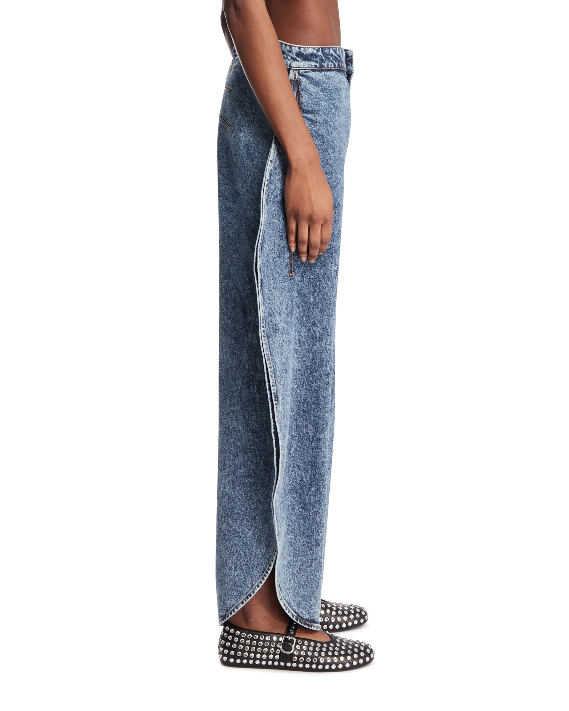 Pantaloni A Petalo In Denim Blu - Image 4