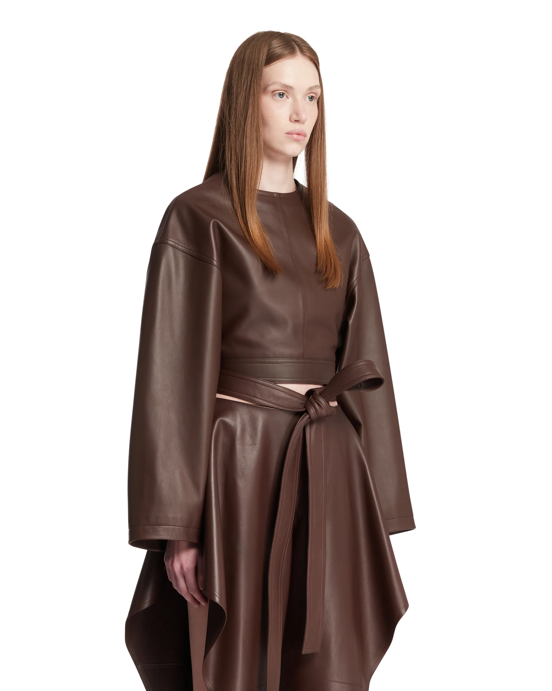 Top Con Cintura In Pelle Marrone - Image 2