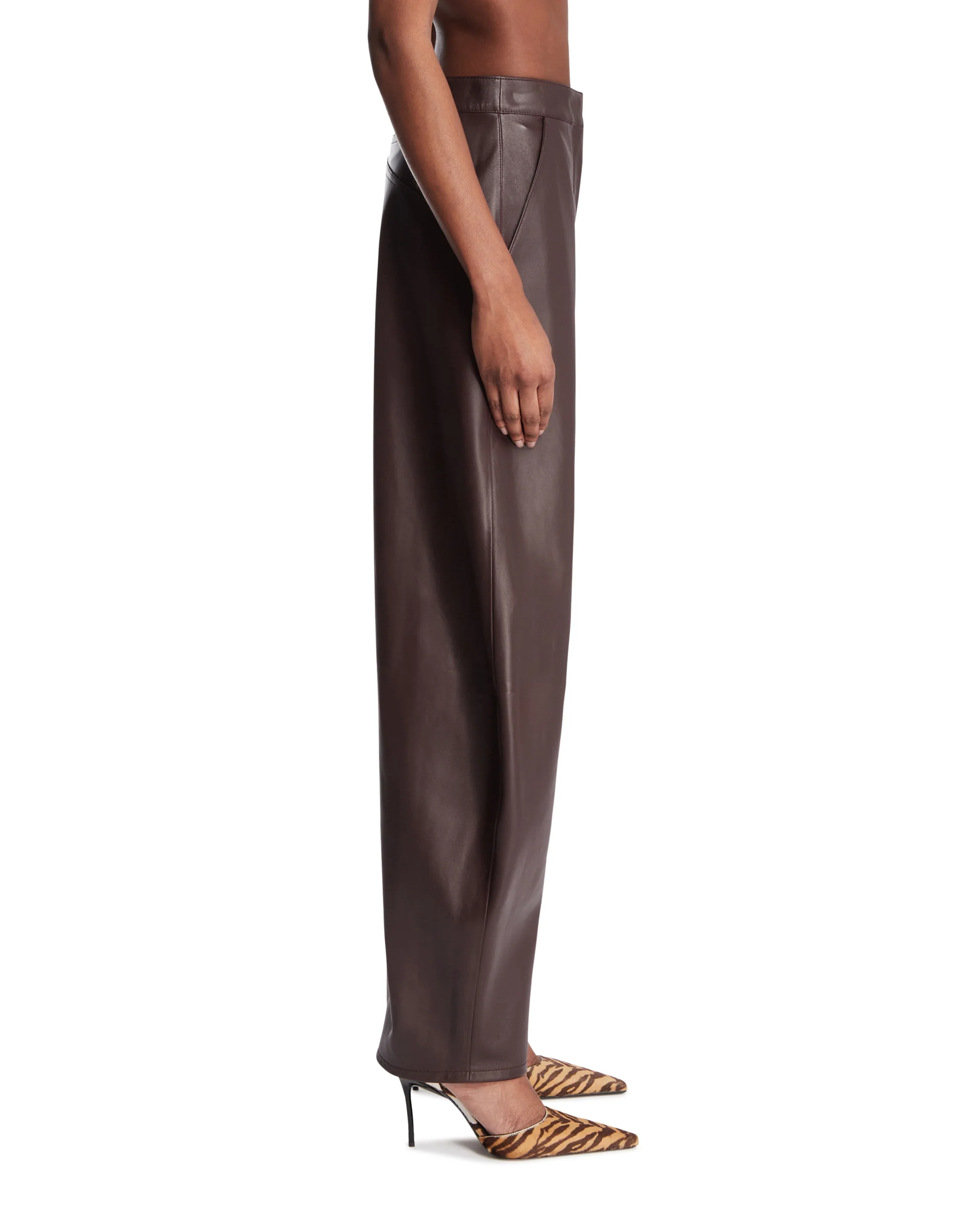 Pantaloni Arrotondati In Pelle Marroni - Image 4