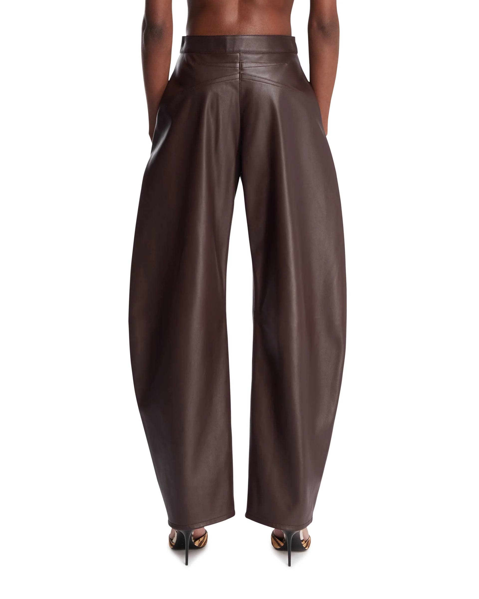 Pantaloni Arrotondati In Pelle Marroni - Image 5