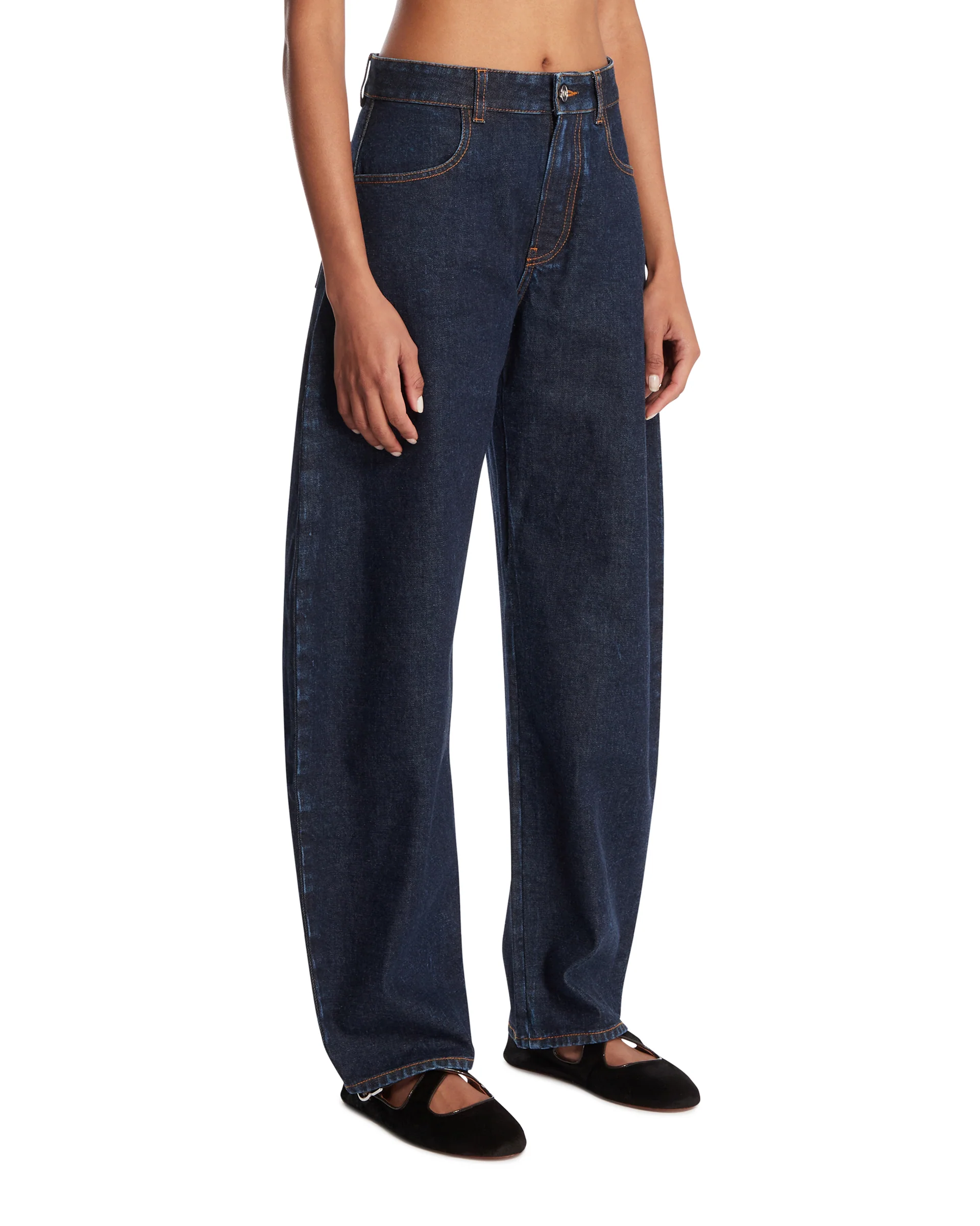 Pantaloni Arrotondati In Denim Blu Scuro - Image 2