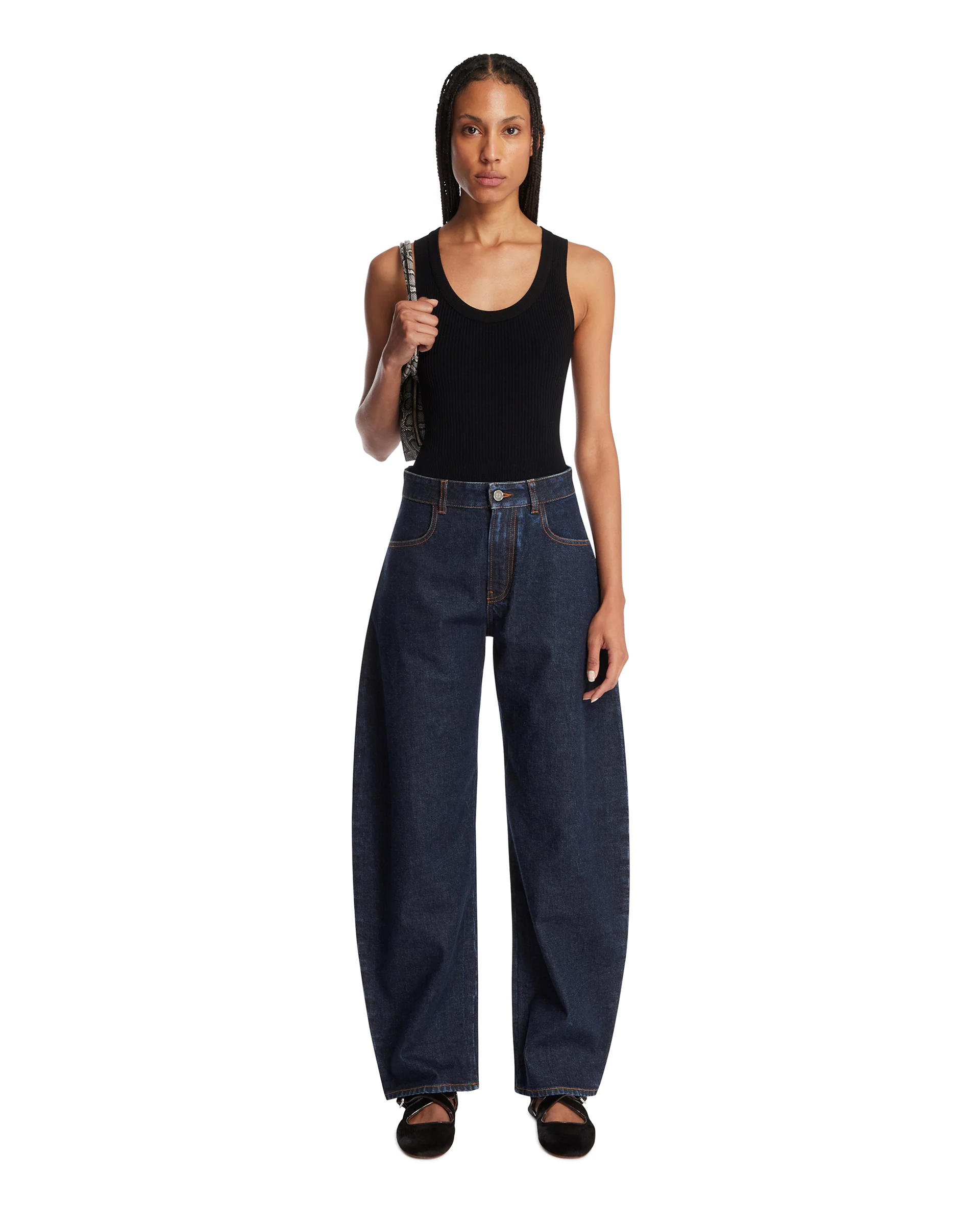 Pantaloni Arrotondati In Denim Blu Scuro - Image 3