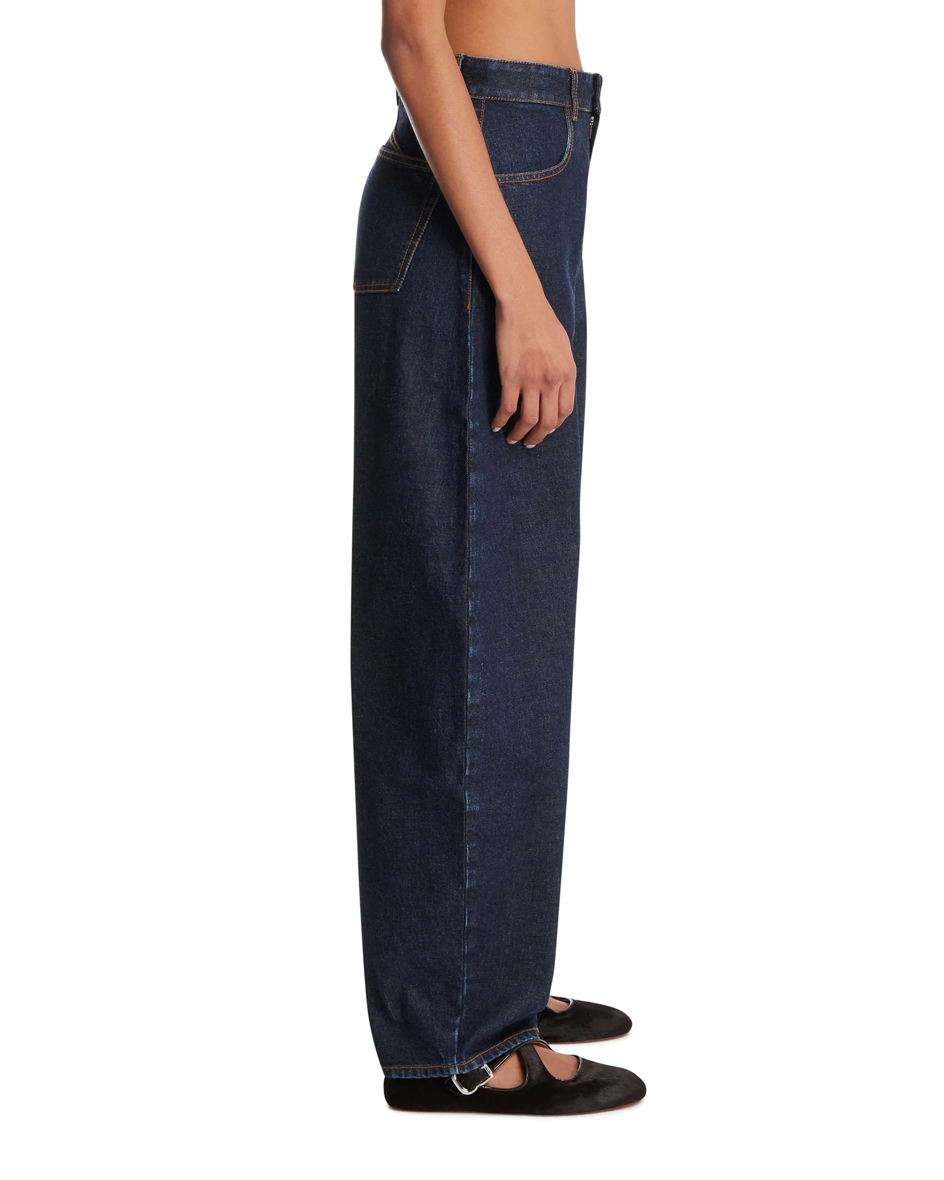Pantaloni Arrotondati In Denim Blu Scuro - Image 4