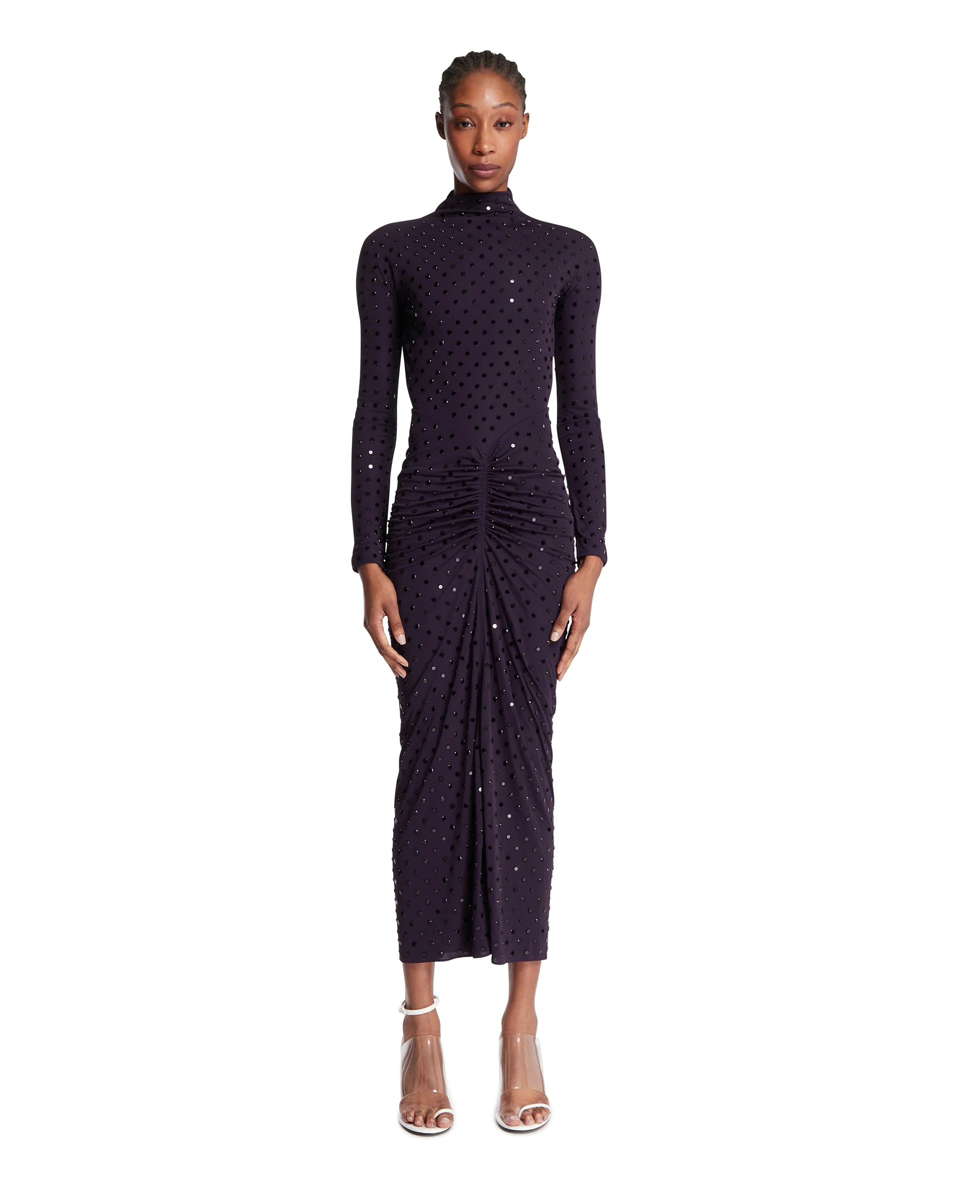 Abito Drappeggiato Con Strass Viola