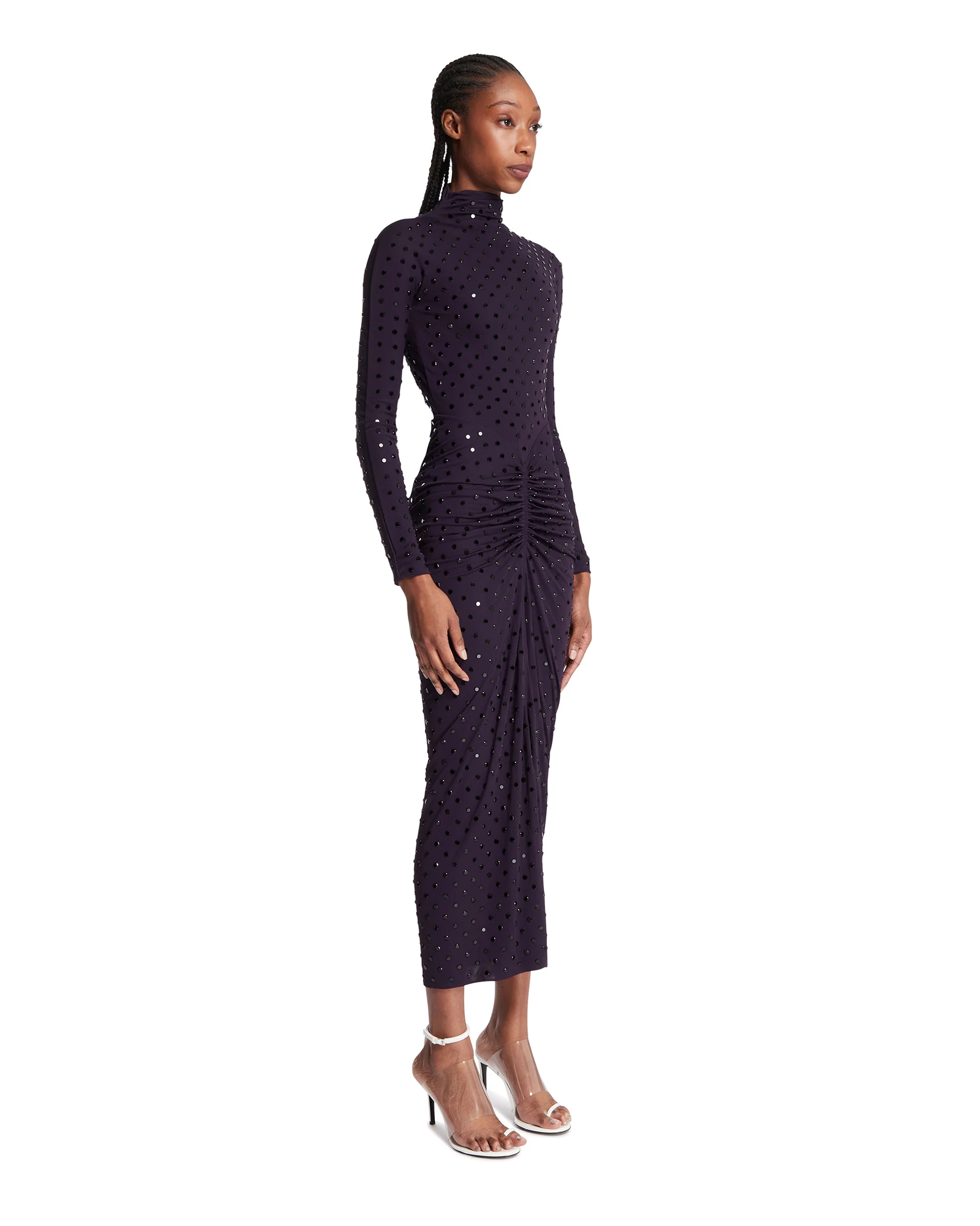 Abito Drappeggiato Con Strass Viola - Image 2