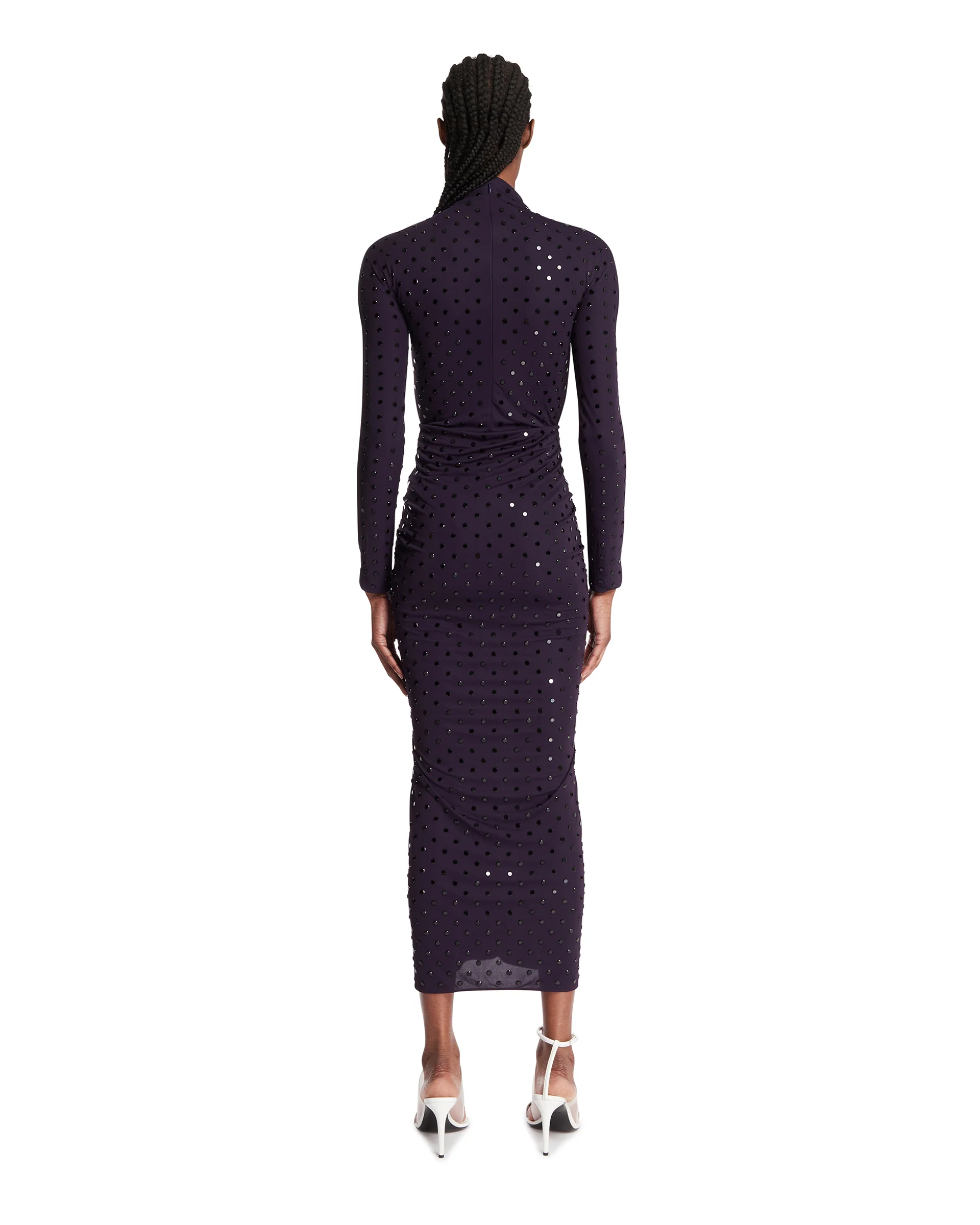 Abito Drappeggiato Con Strass Viola - Image 5