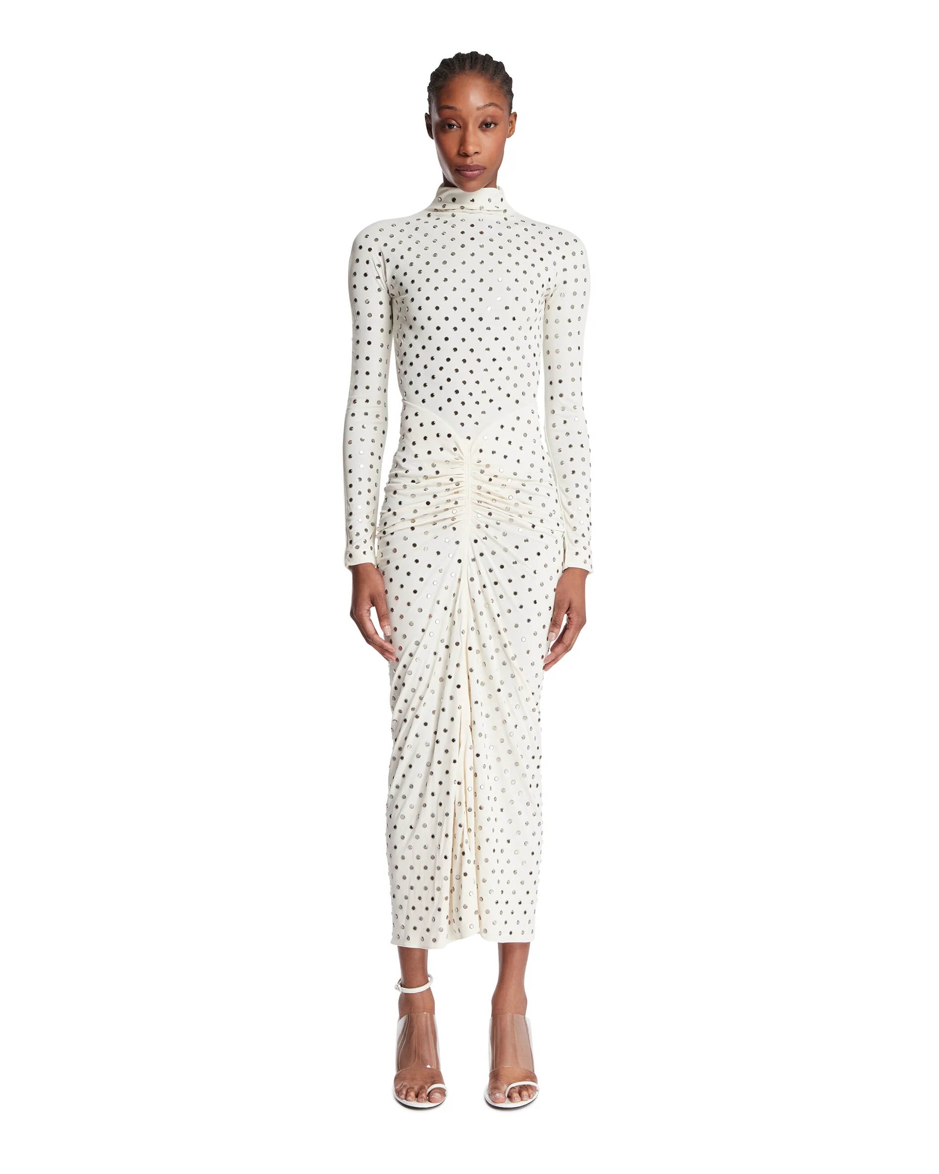 Abito Drappeggiato Con Strass Bianco