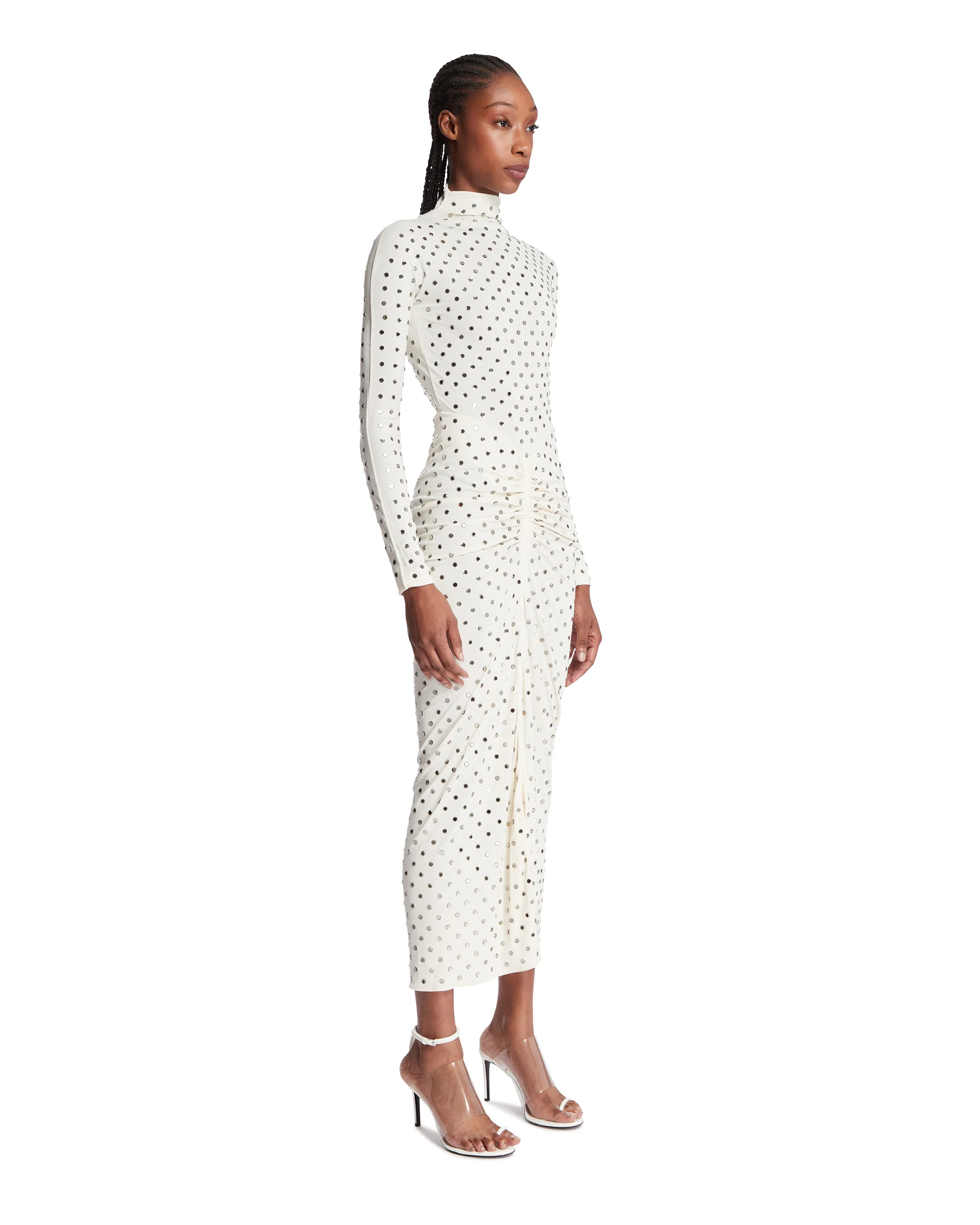 Abito Drappeggiato Con Strass Bianco - Image 2