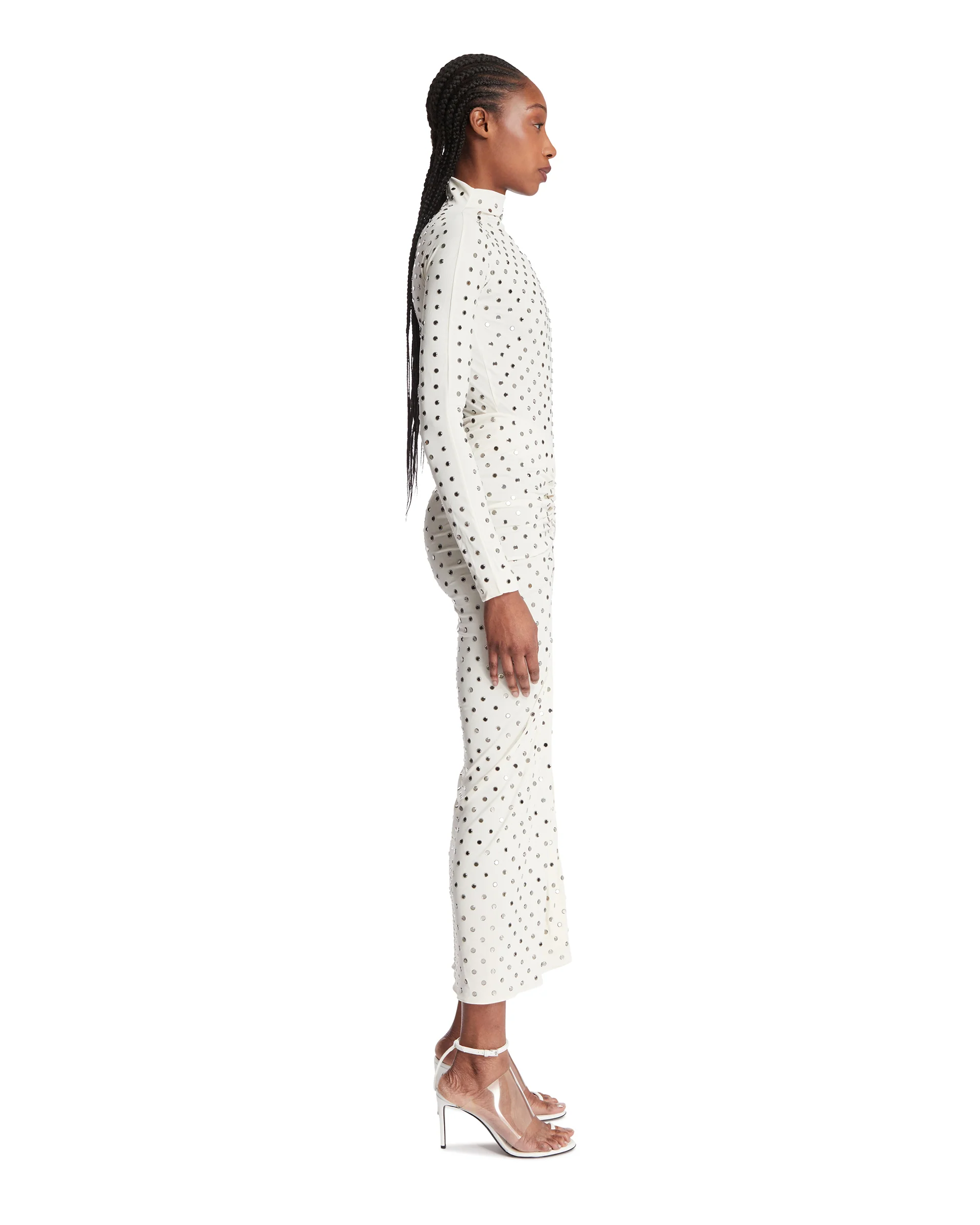 Abito Drappeggiato Con Strass Bianco - Image 4
