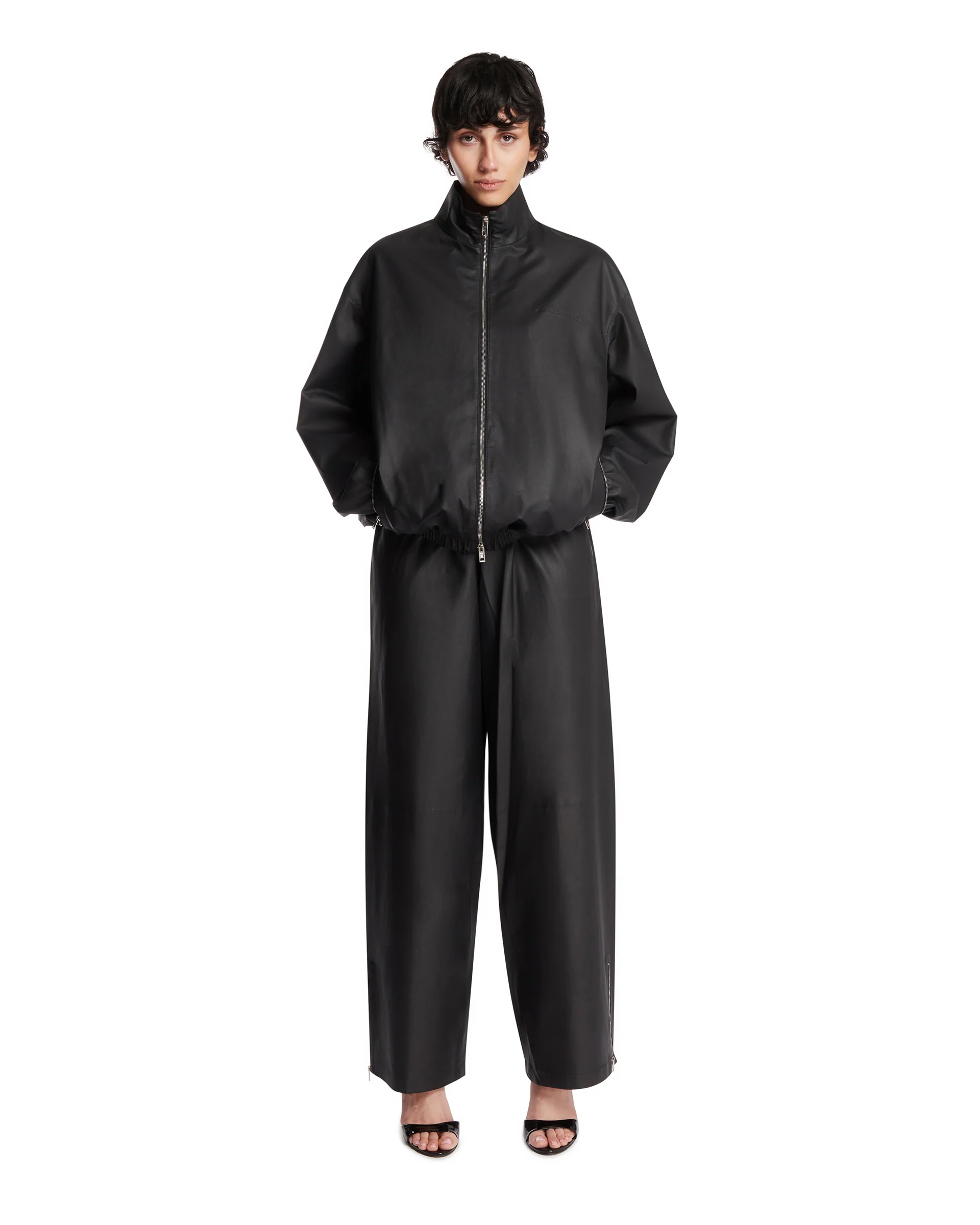 Pantaloni Ampi In Pelle Neri - Image 3
