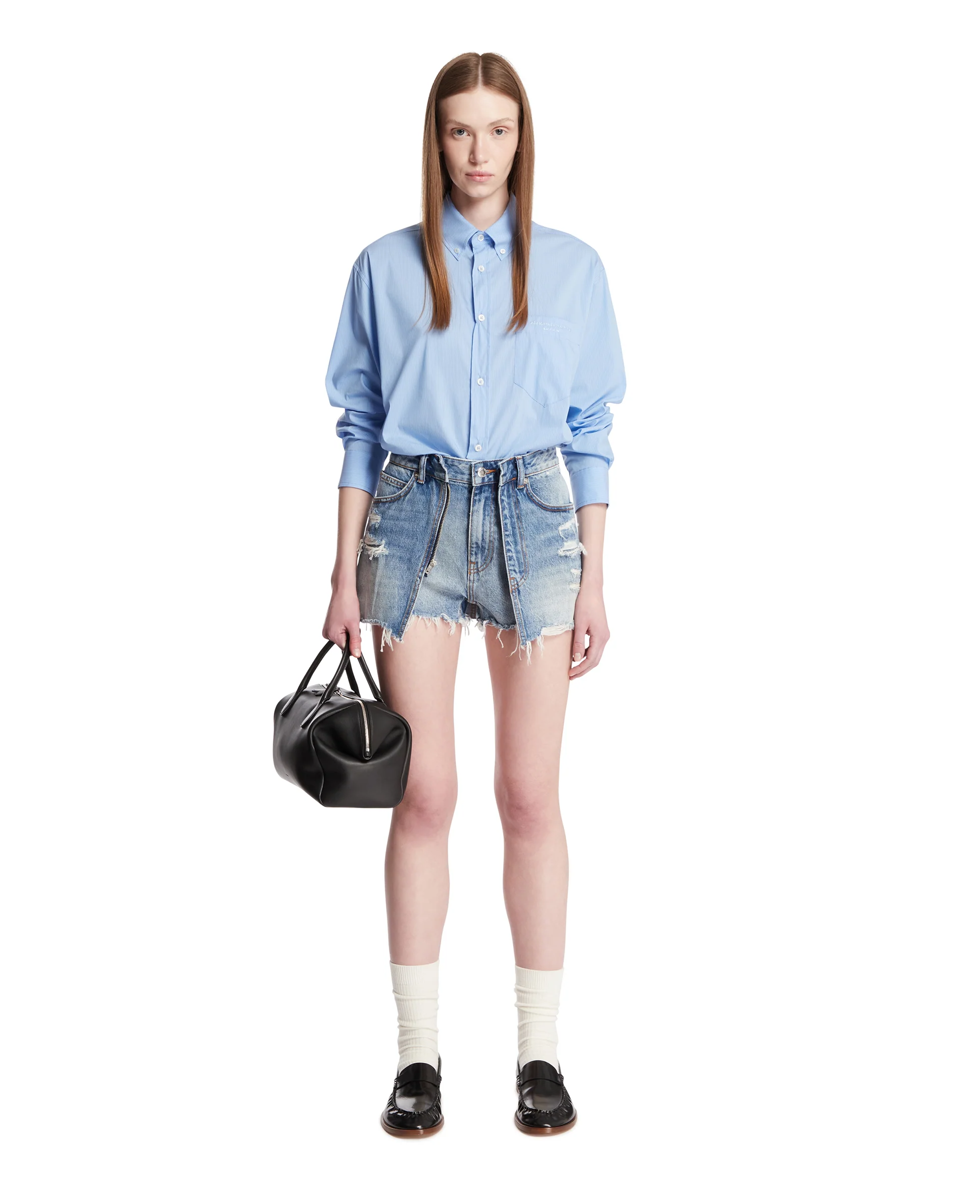 Skort Romper In Denim Blu - Image 3