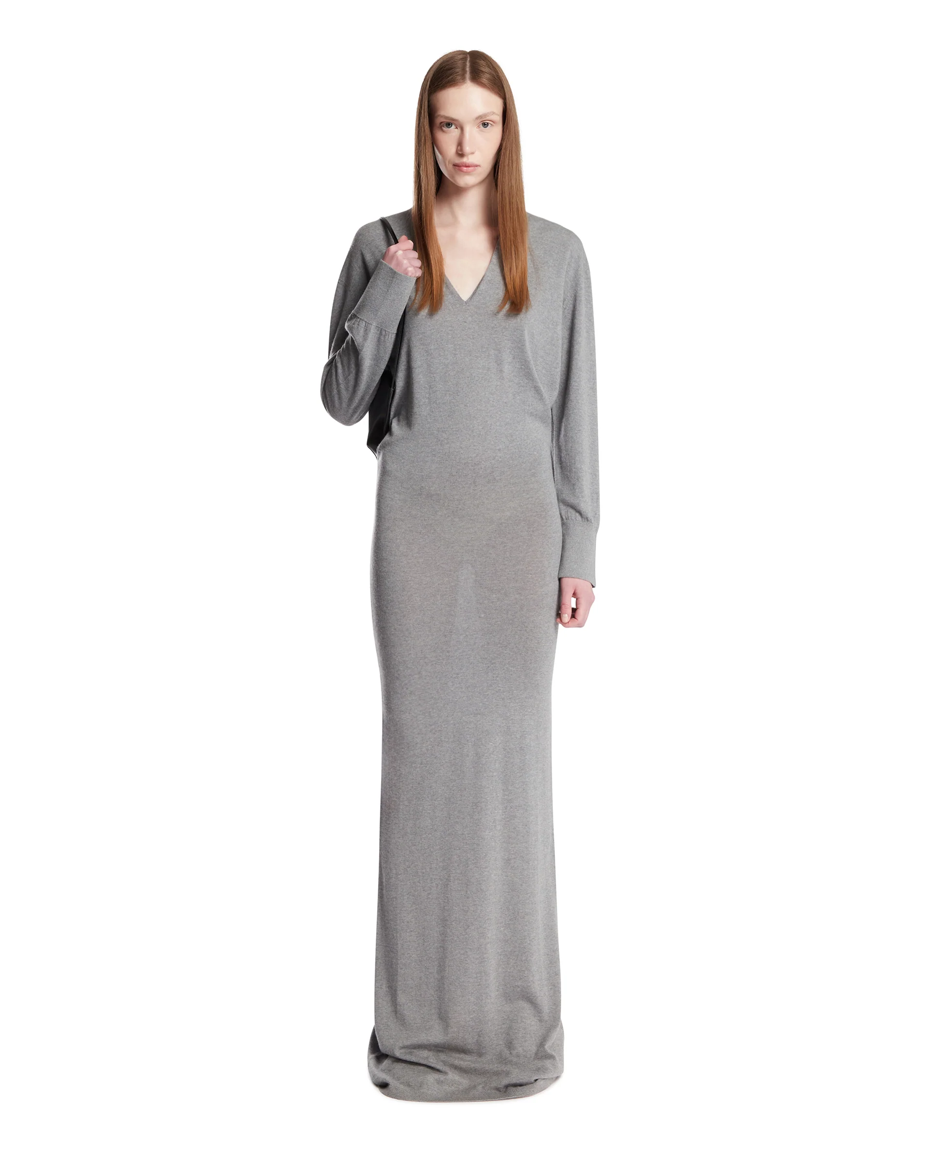 Abito Lungo In Lana E Cashmere Grigio - Image 3