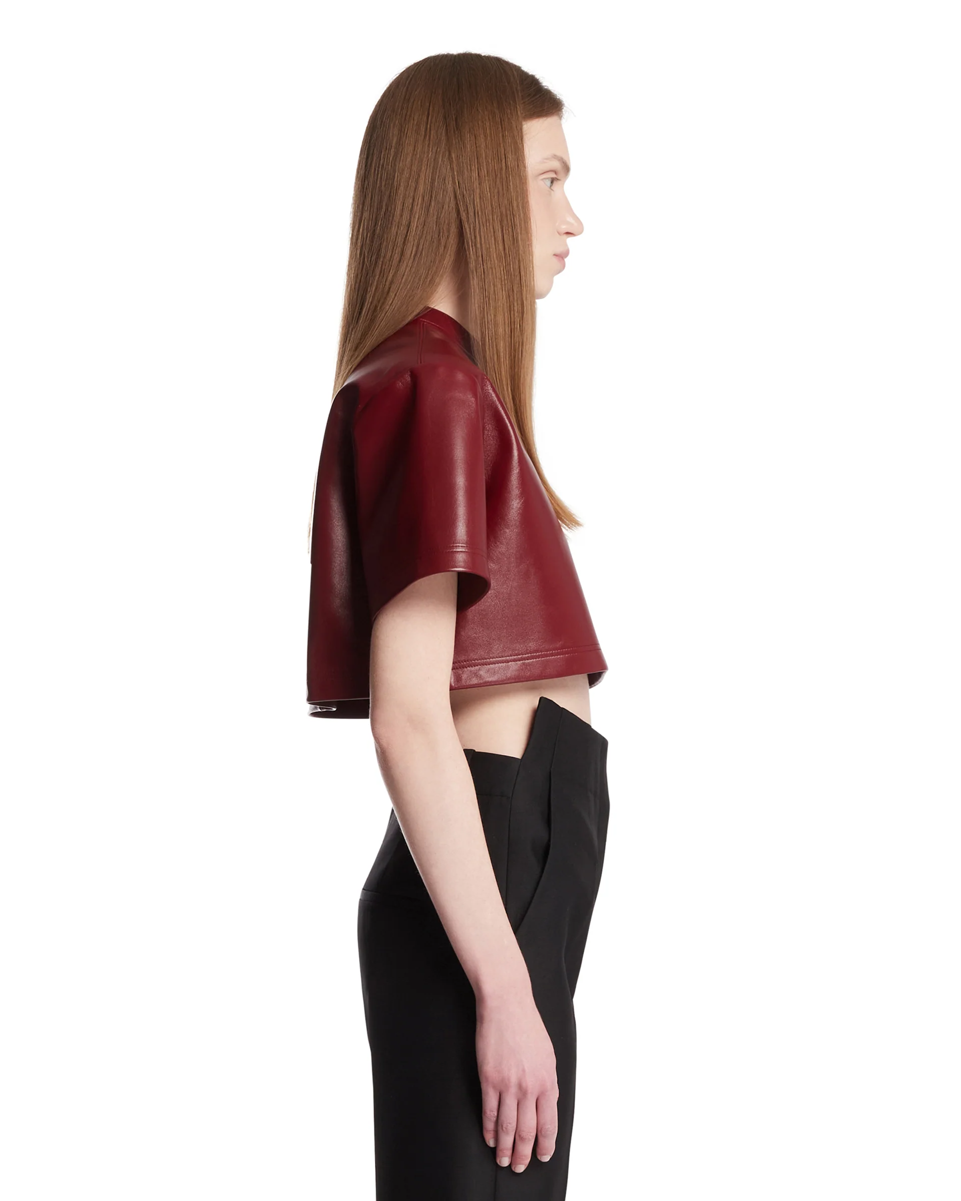T-Shirt Cropped In Pelle Burgundy - Image 4