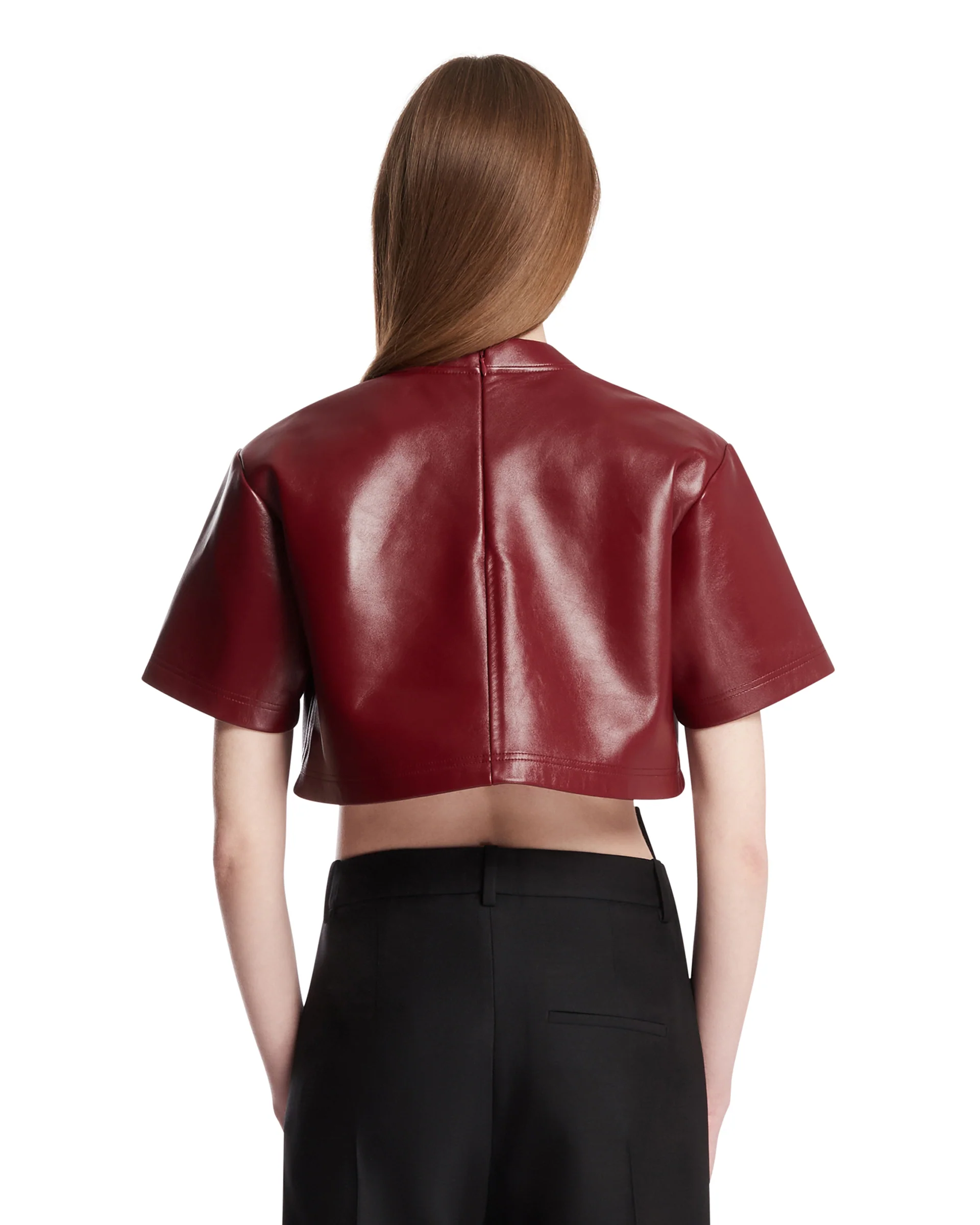 T-Shirt Cropped In Pelle Burgundy - Image 5