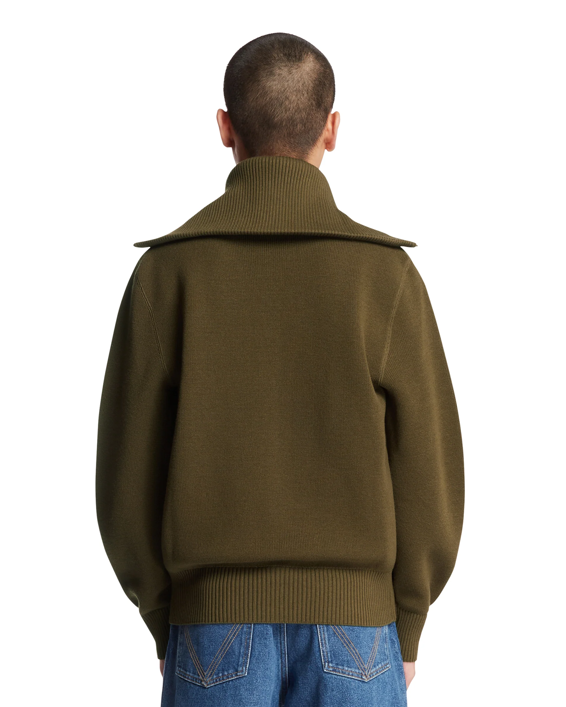 Cardigan Con Zip In Lana E Cotone Verde - Image 5