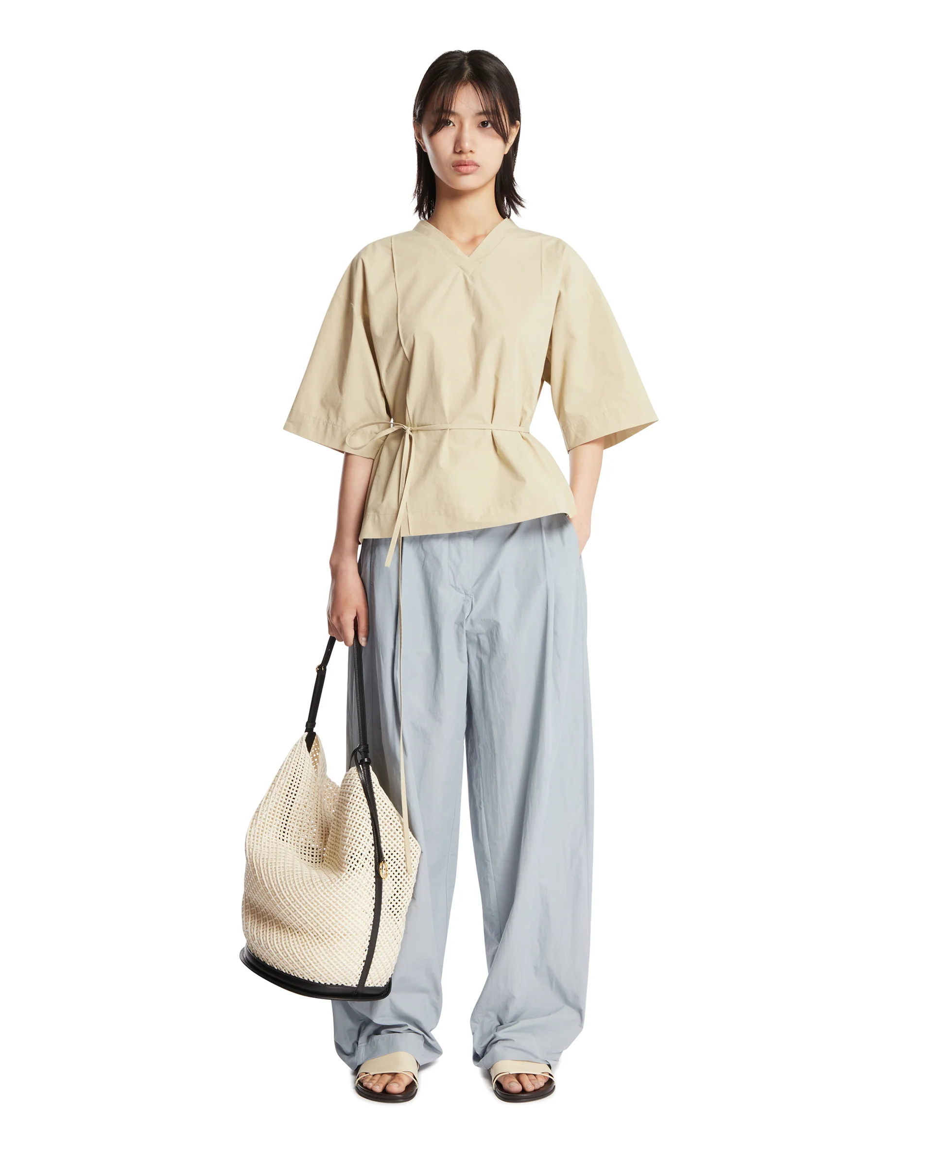 Top In Cotone Con Cintura Beige - Image 3
