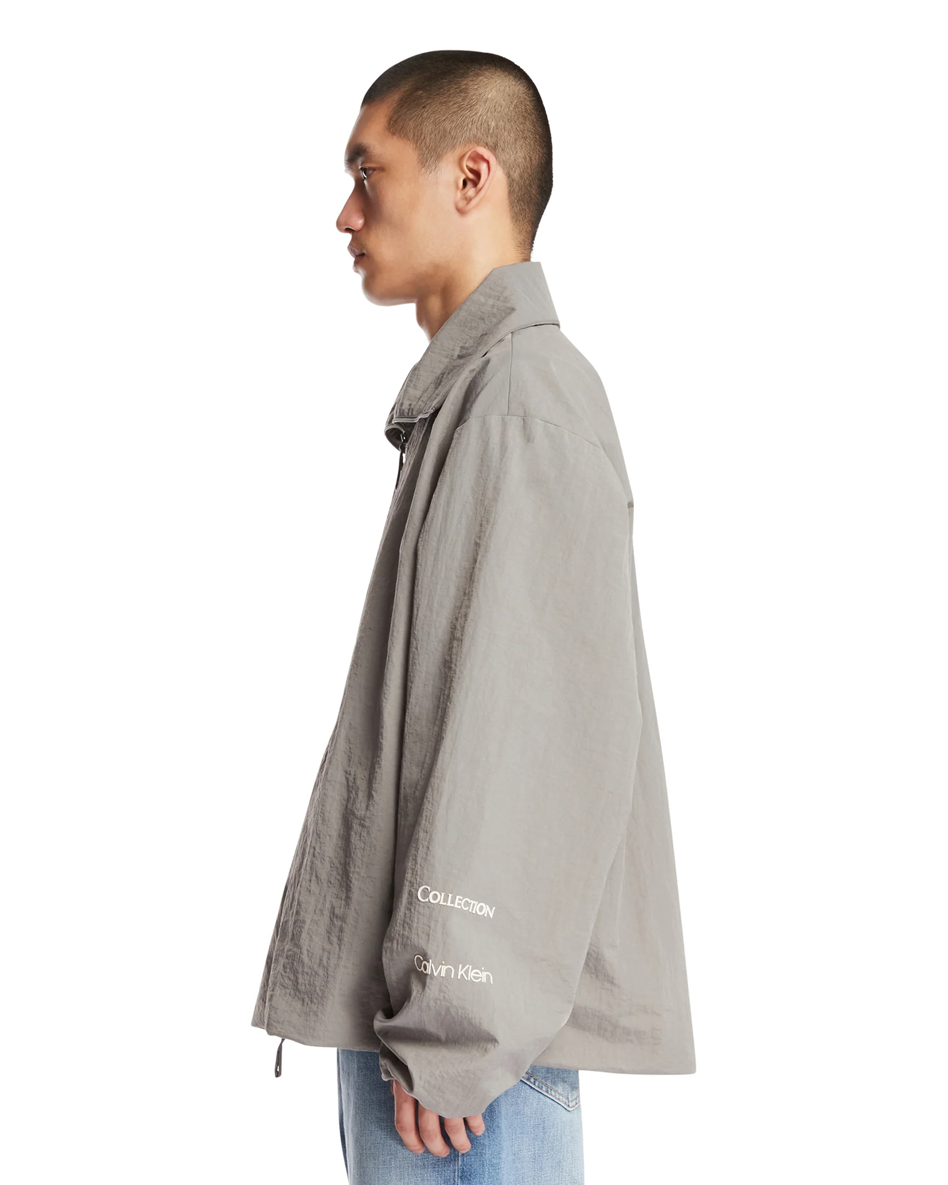 Giacca In Nylon Con Zip Grigia - Image 4