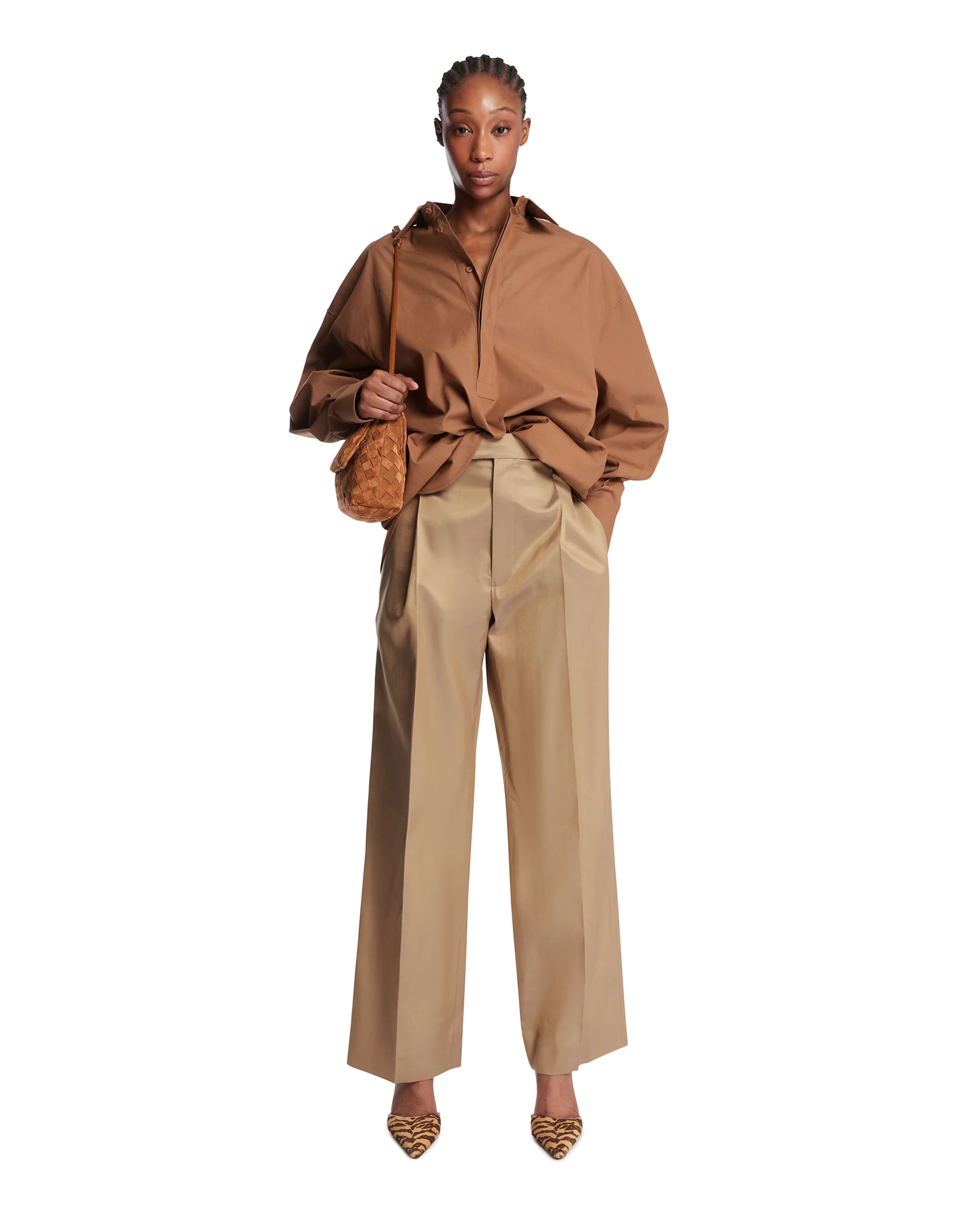 Pantaloni In Seta E Lana Beige - Image 3