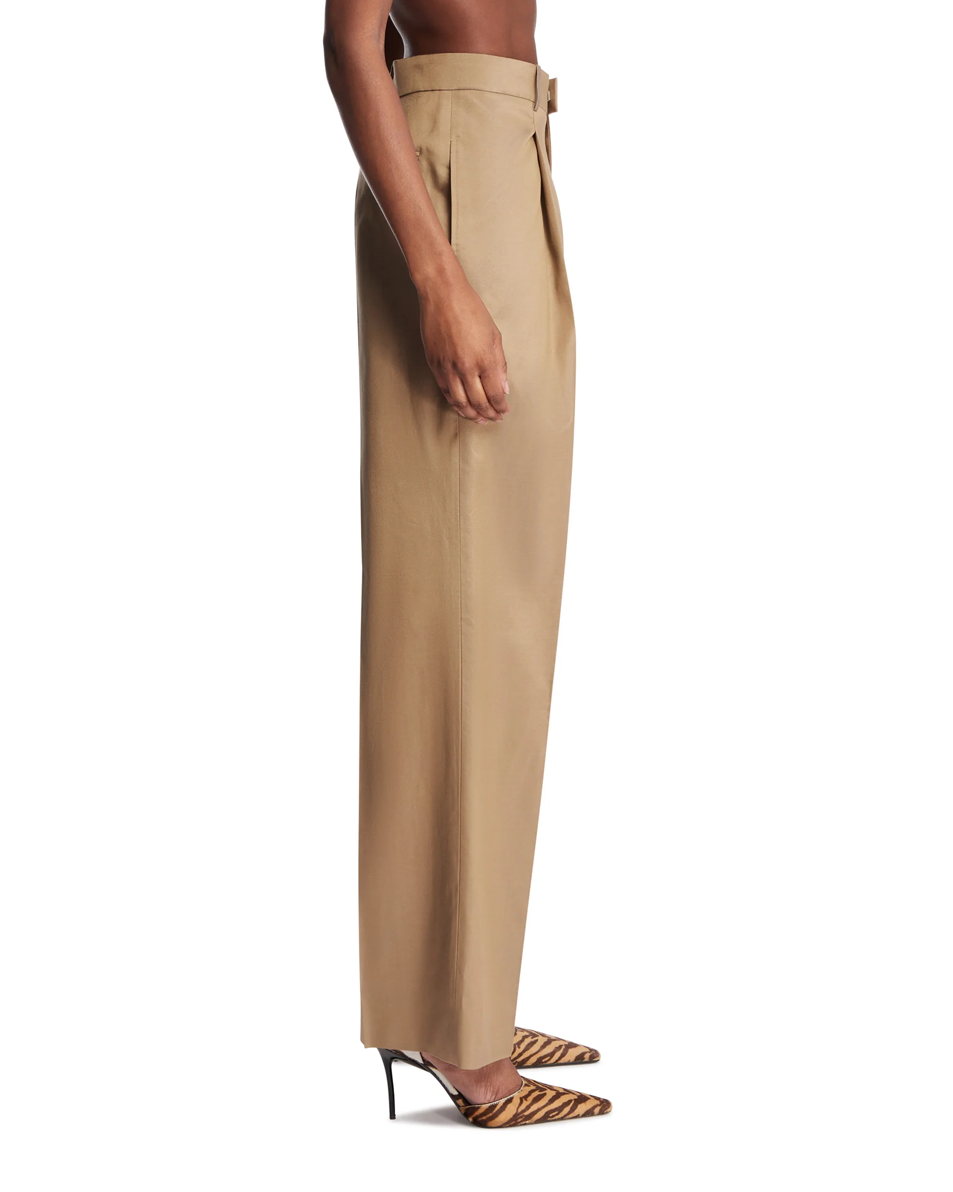 Pantaloni In Seta E Lana Beige - Image 4