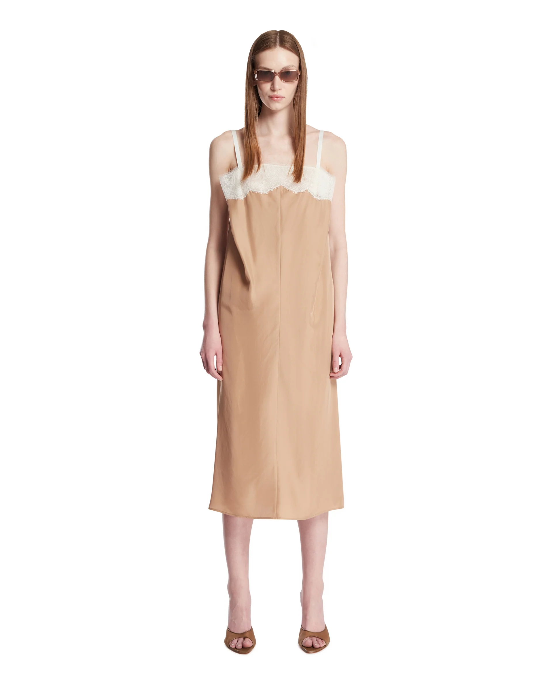 Abito In Seta E Pizzo Beige - Image 3