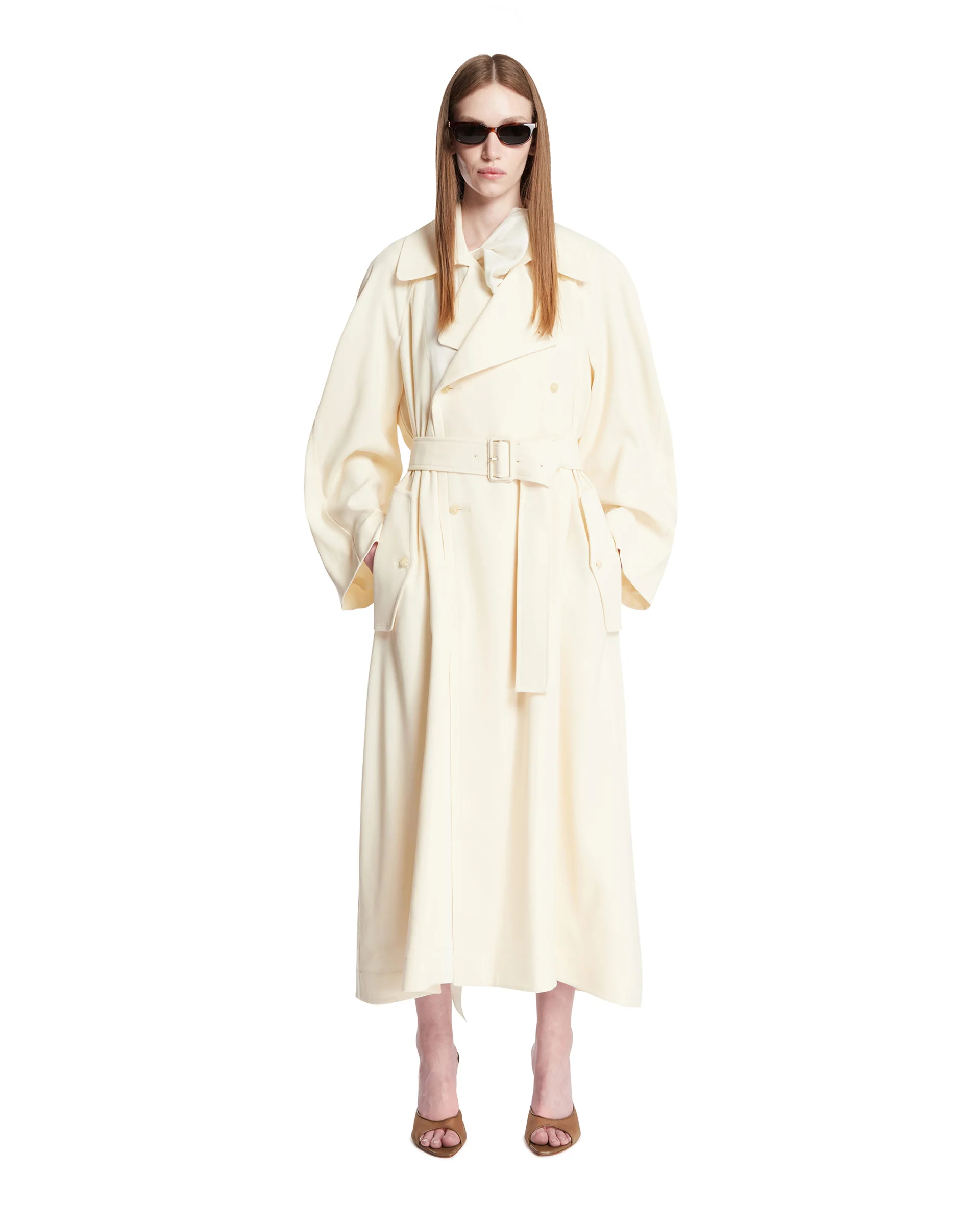 Trench In Lana Con Sciarpa Bianco - Image 3
