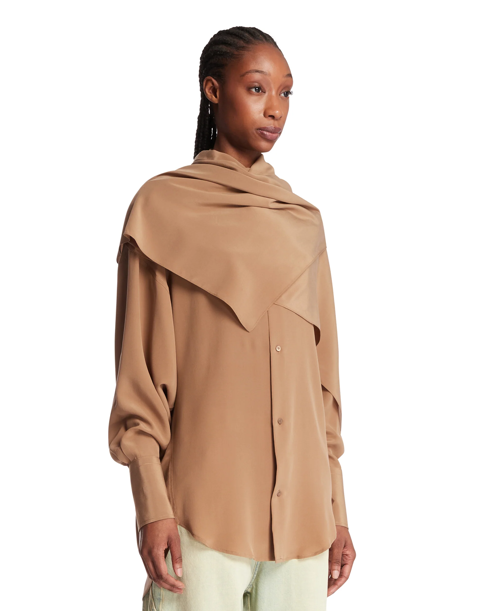 Camicia In Seta Con Sciarpa Beige - Image 2