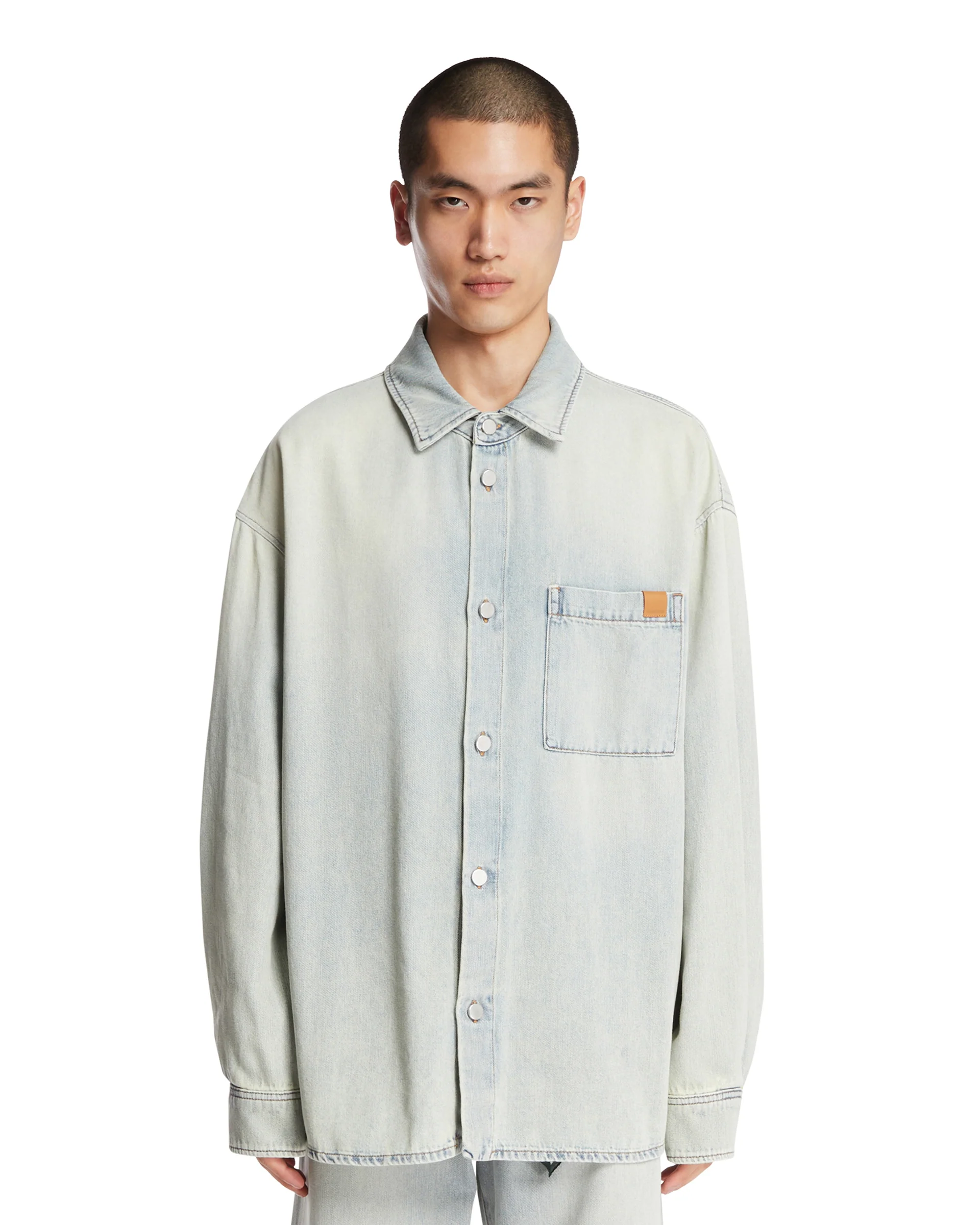Camicia In Denim Con Tasca Azzurra