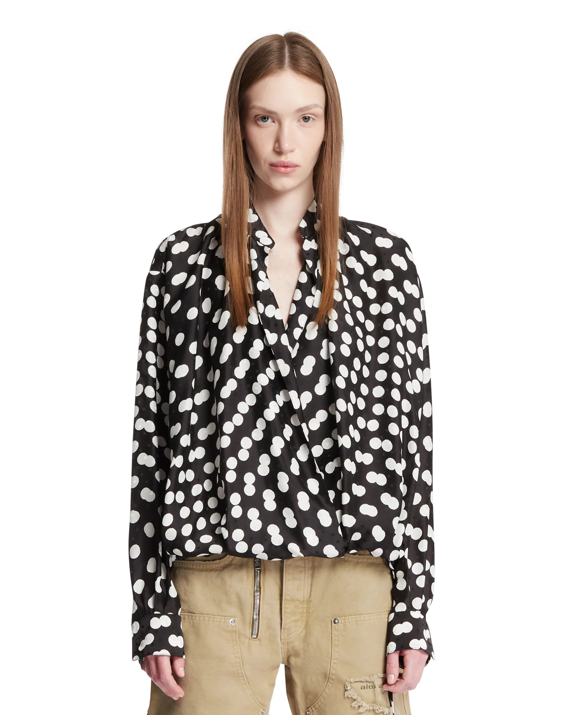 Blusa Incrociata A Pois Nera
