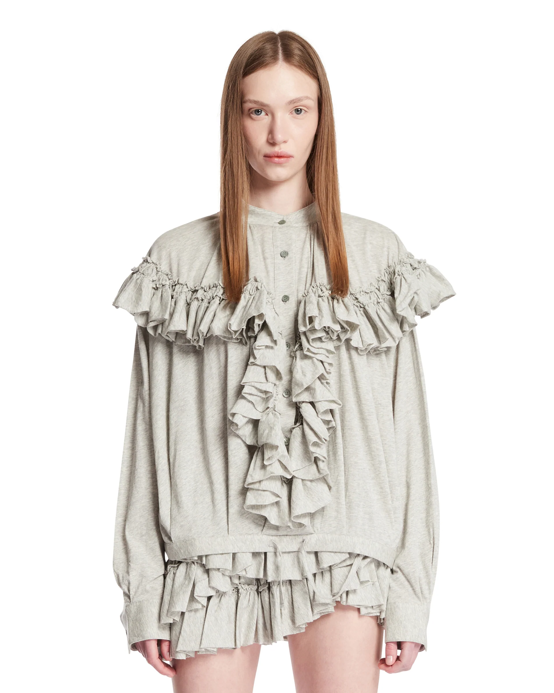 Blusa In Cotone Con Ruches Grigia