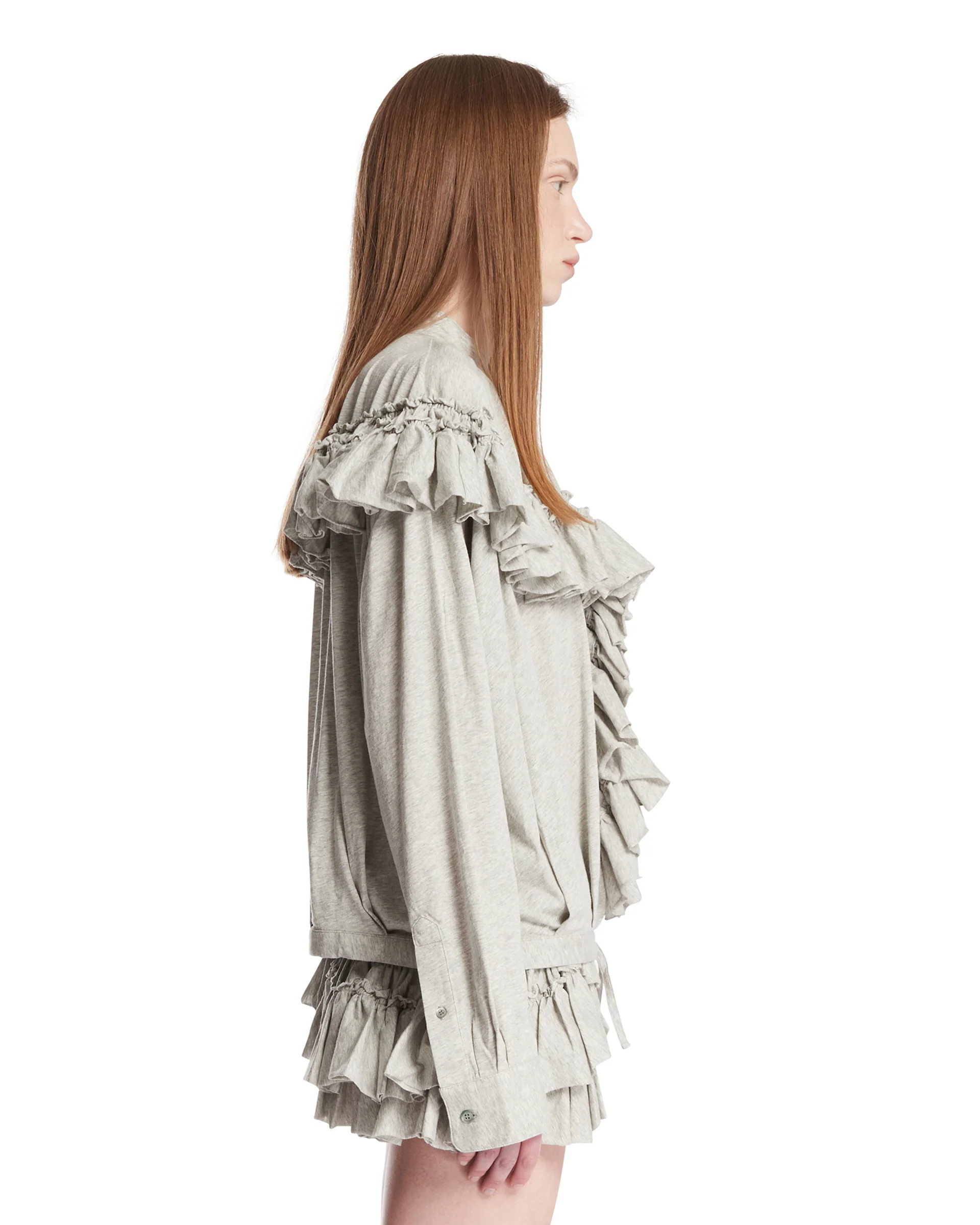 Blusa In Cotone Con Ruches Grigia - Image 4