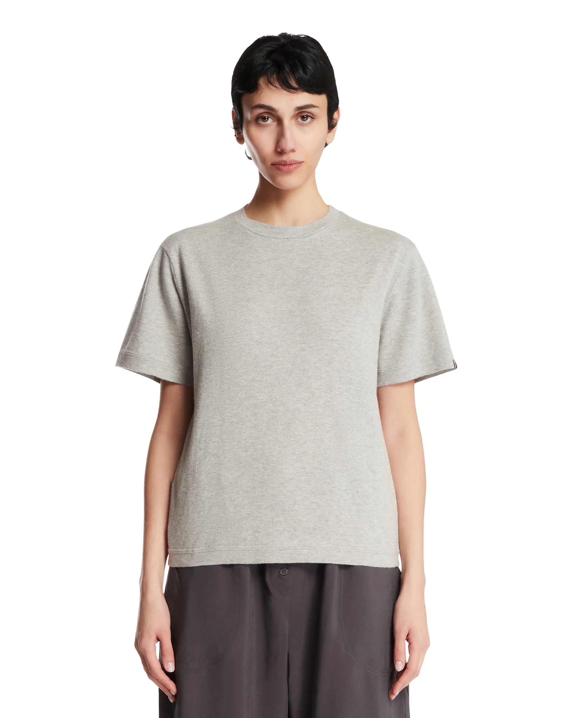 T-Shirt Basic In Cotone E Cashmere Grigia