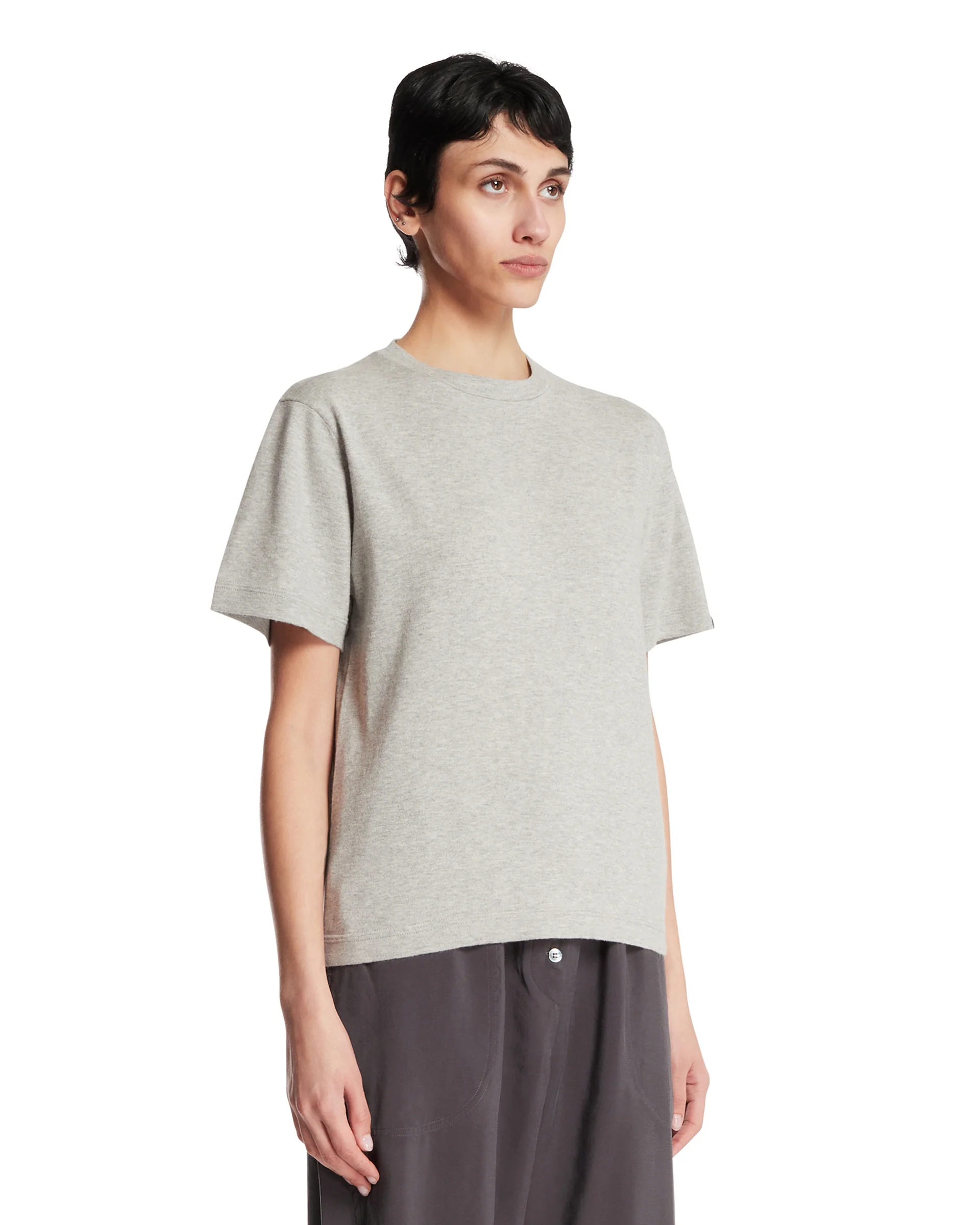 T-Shirt Basic In Cotone E Cashmere Grigia - Image 2