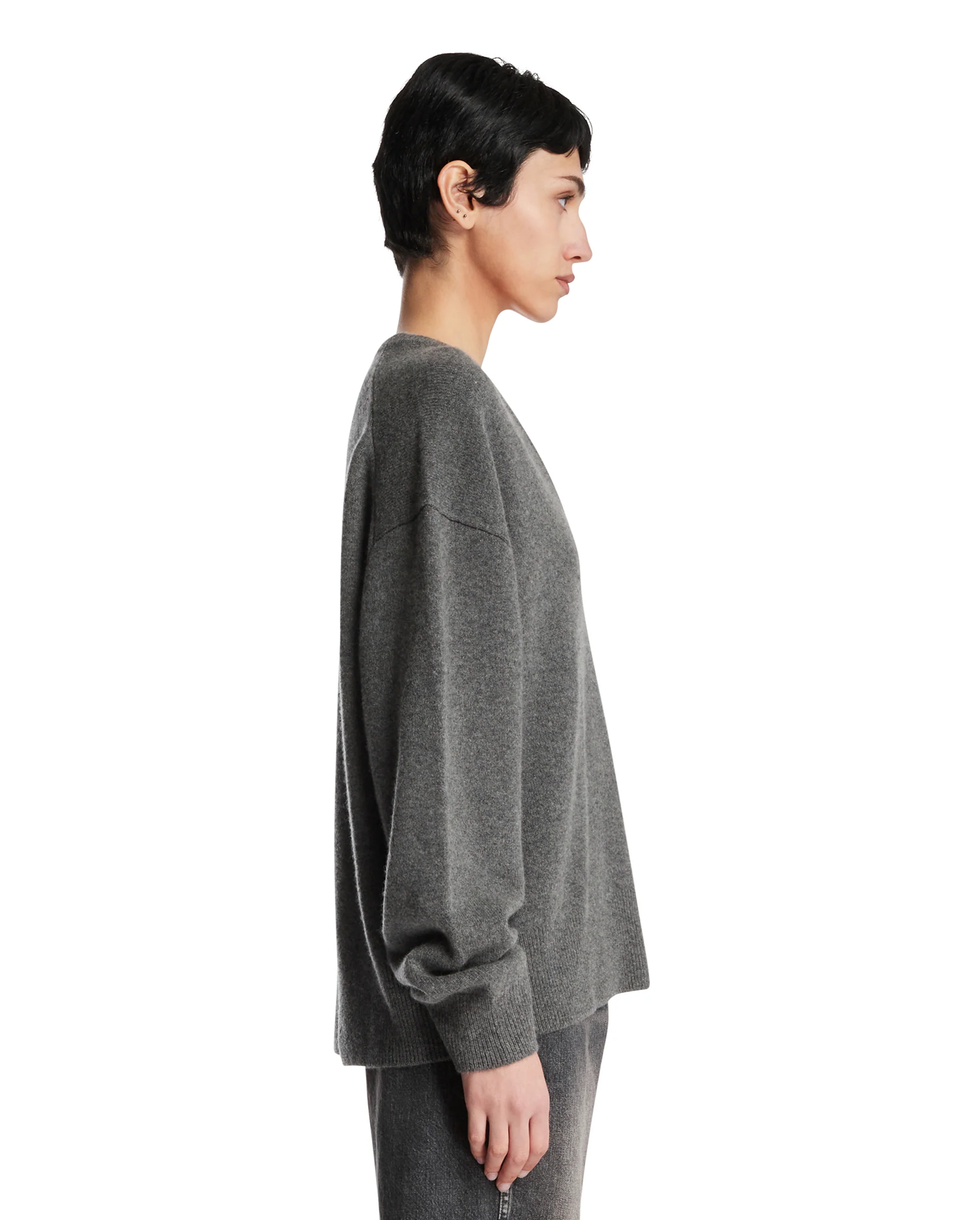 Maglione Con Scollo A V Grigio - Image 4