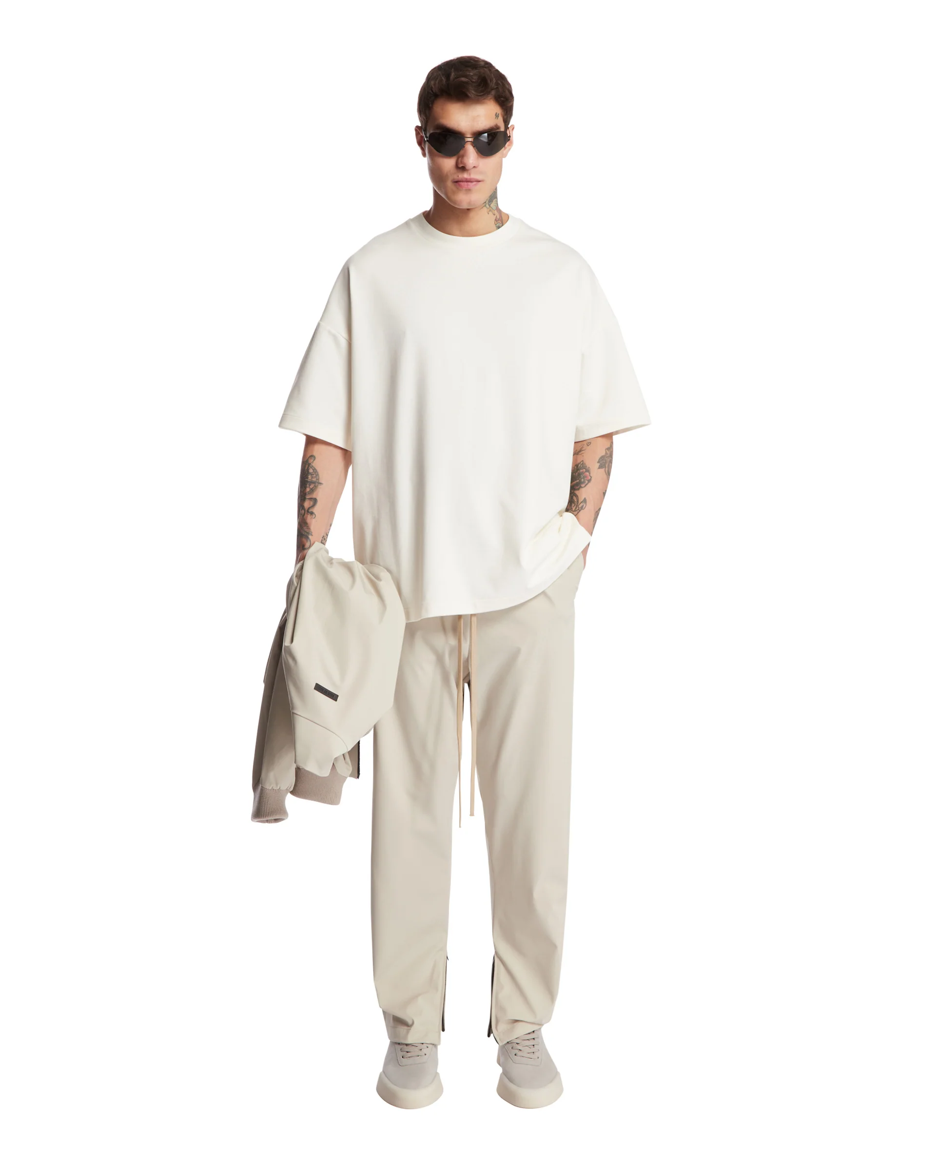 Pantaloni Con Zip Laterale Beige - Image 3