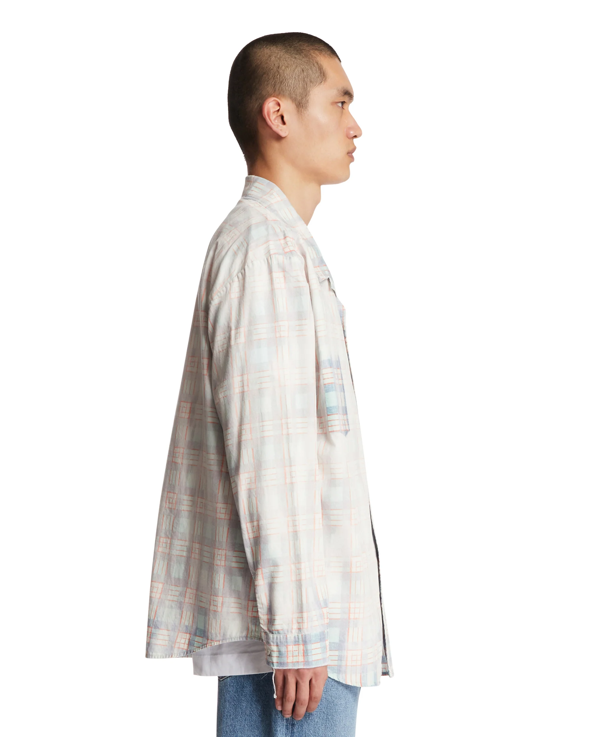 Camicia A Quadri Effetto Faded Blu - Image 4