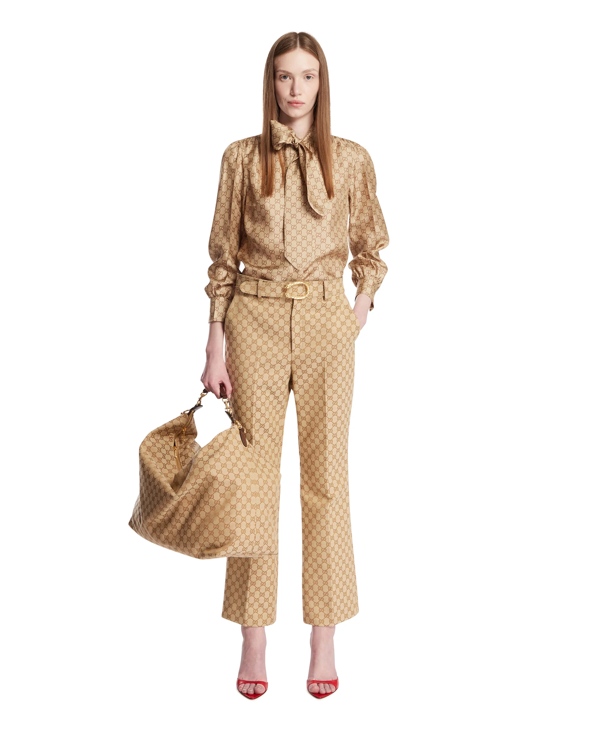 Pantaloni In Cotone GG Beige - Image 3