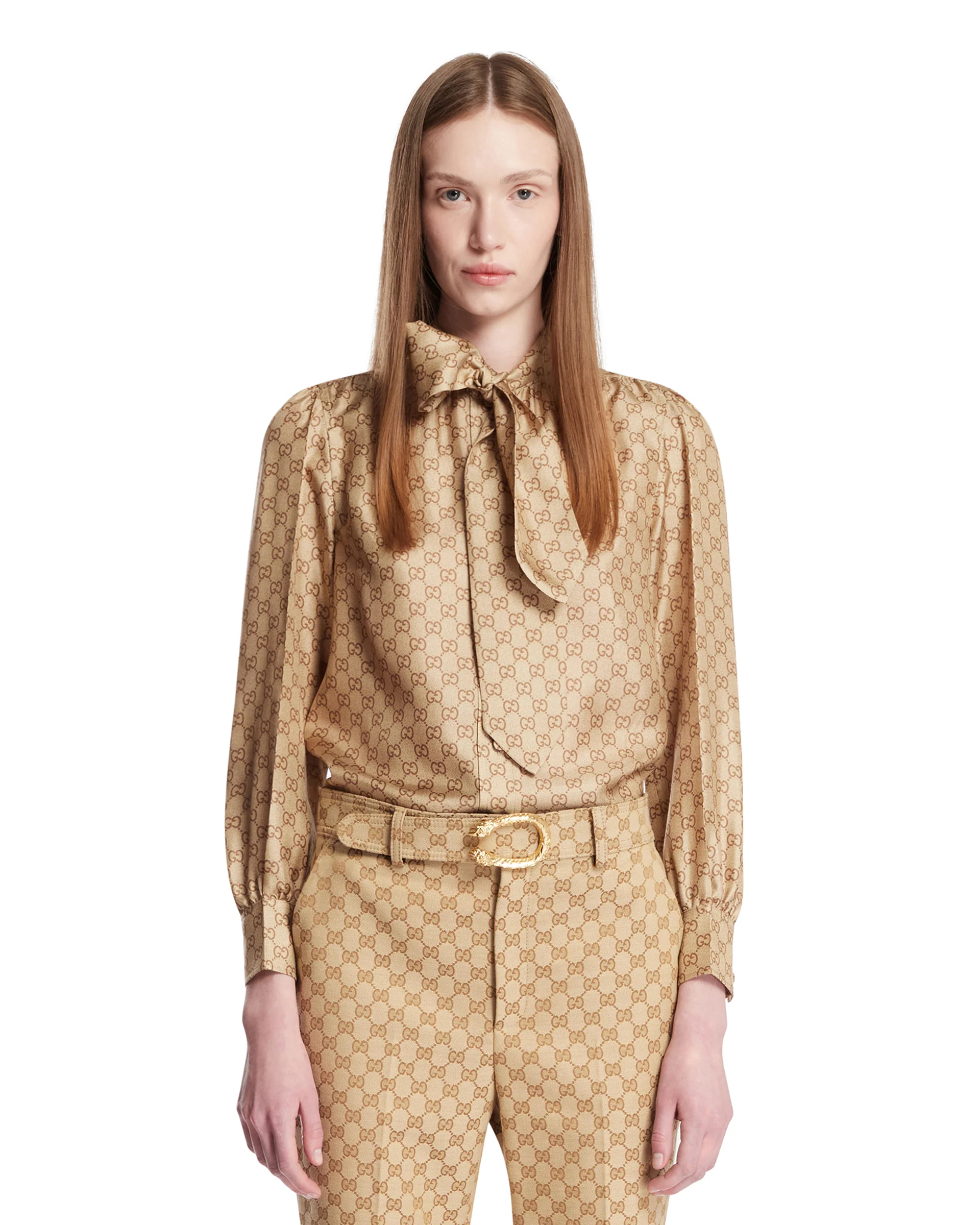 Camicia In Seta GG Beige