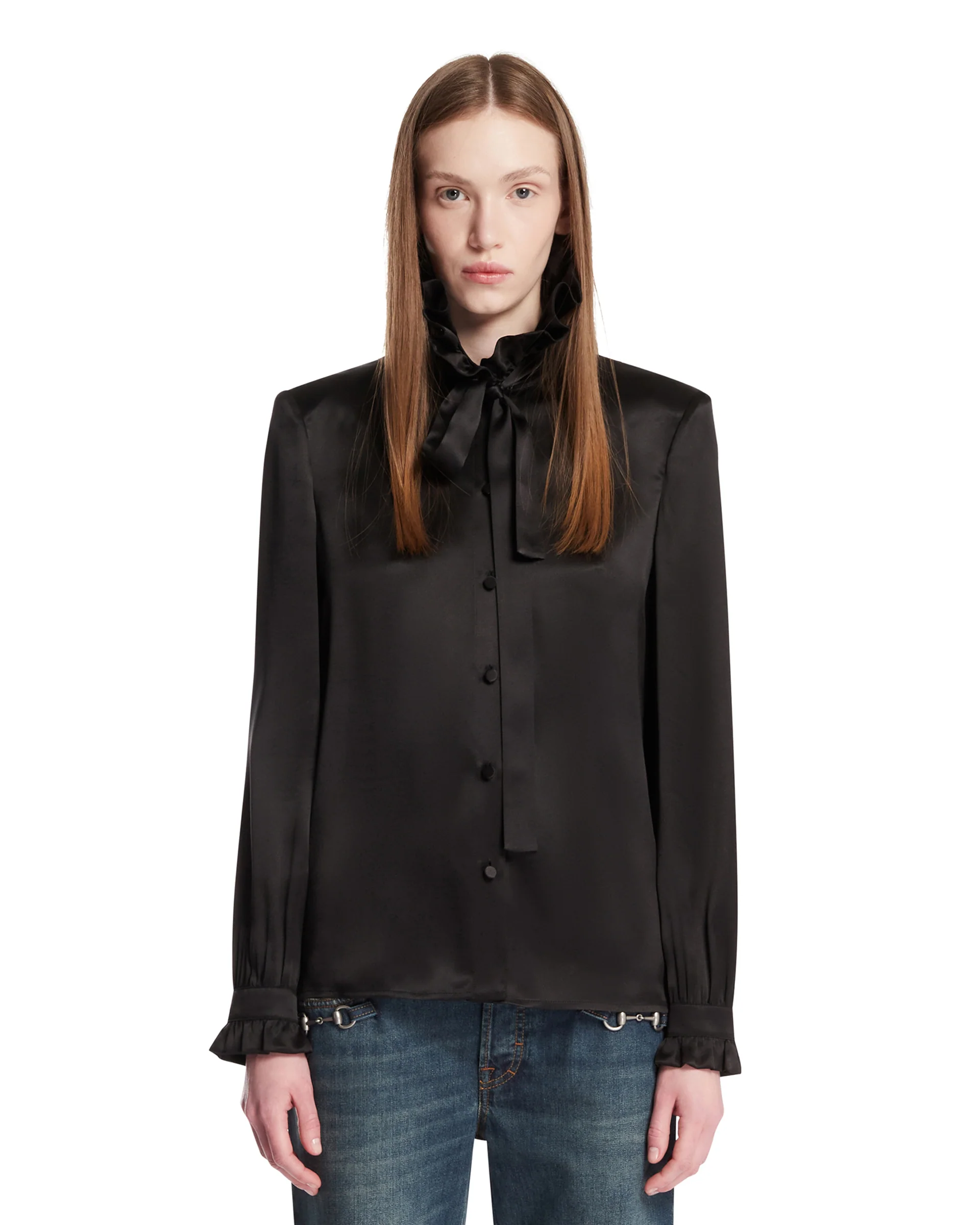 Camicia In Seta Con Fiocco Nera
