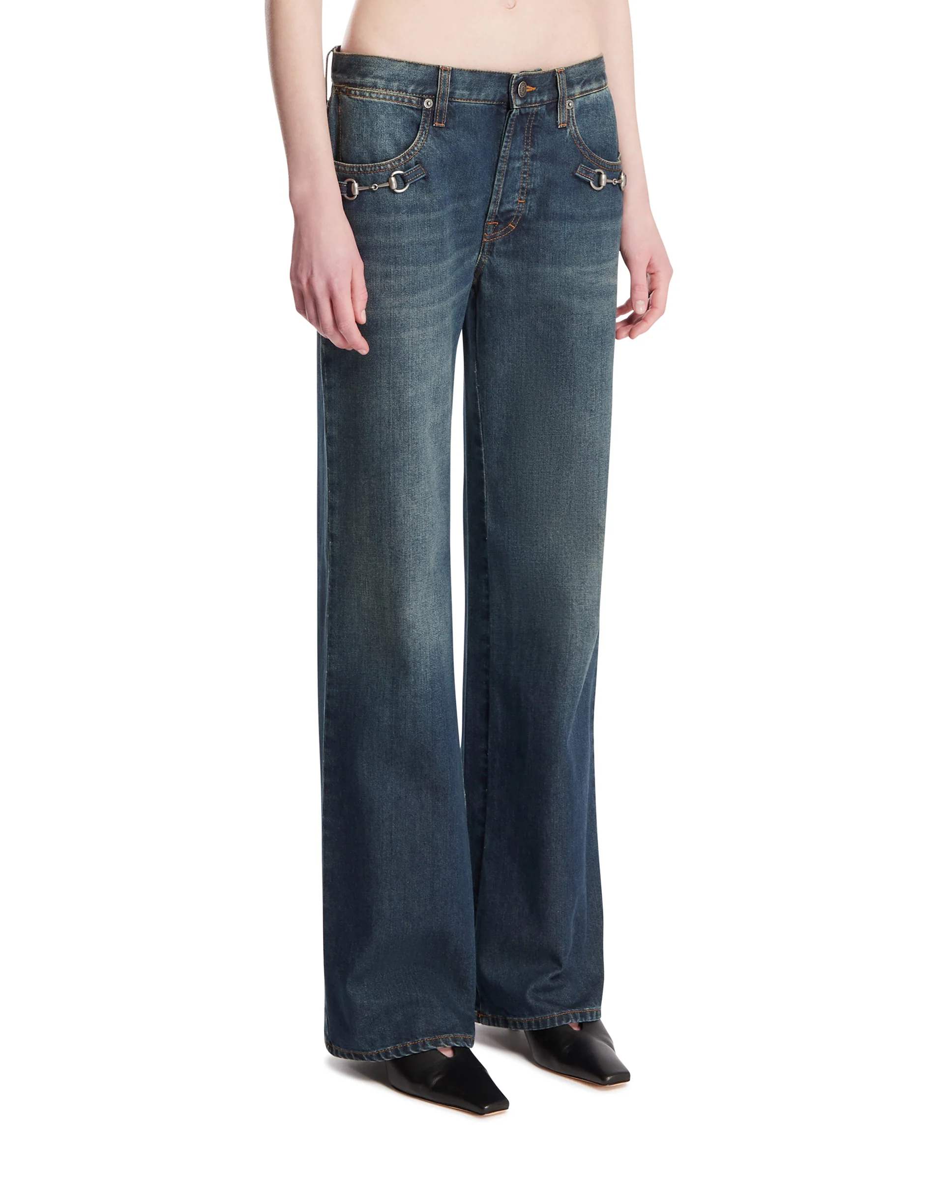Pantaloni In Denim Con Horsebit Blu - Image 2