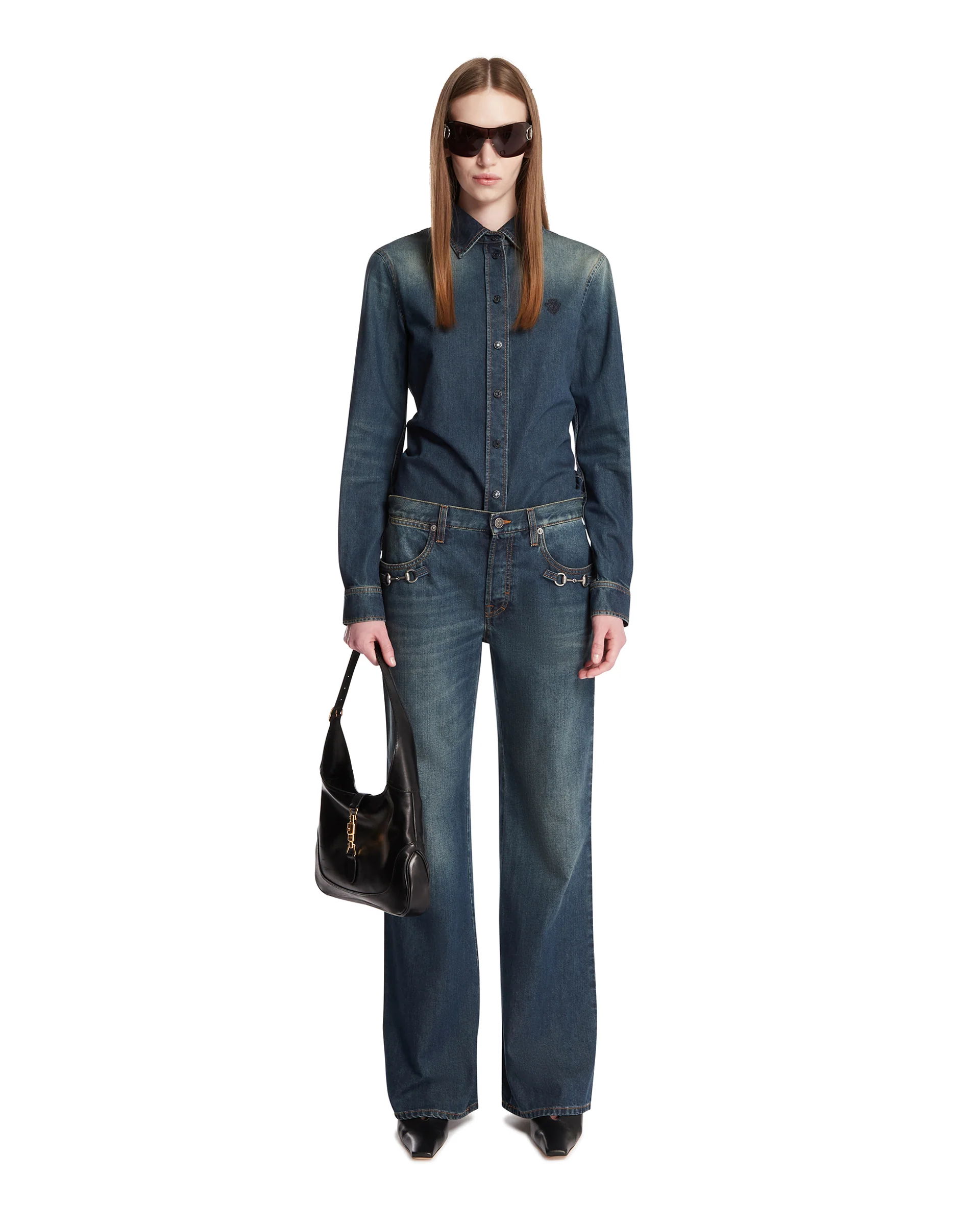 Pantaloni In Denim Con Horsebit Blu - Image 3