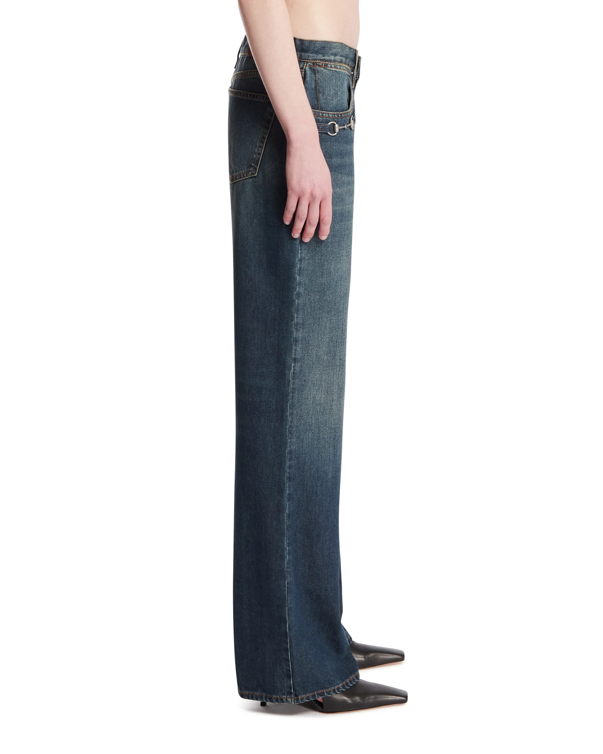Pantaloni In Denim Con Horsebit Blu - Image 4