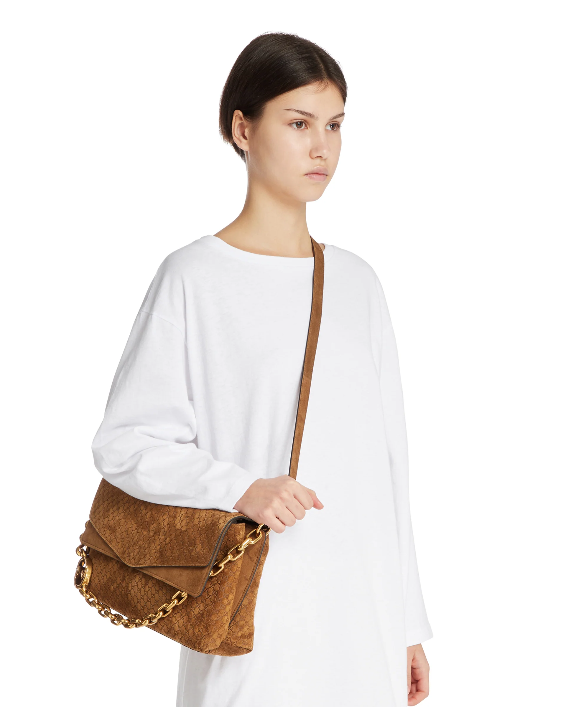 Borsa A Spalla Con Catena Grande Marrone - Image 3