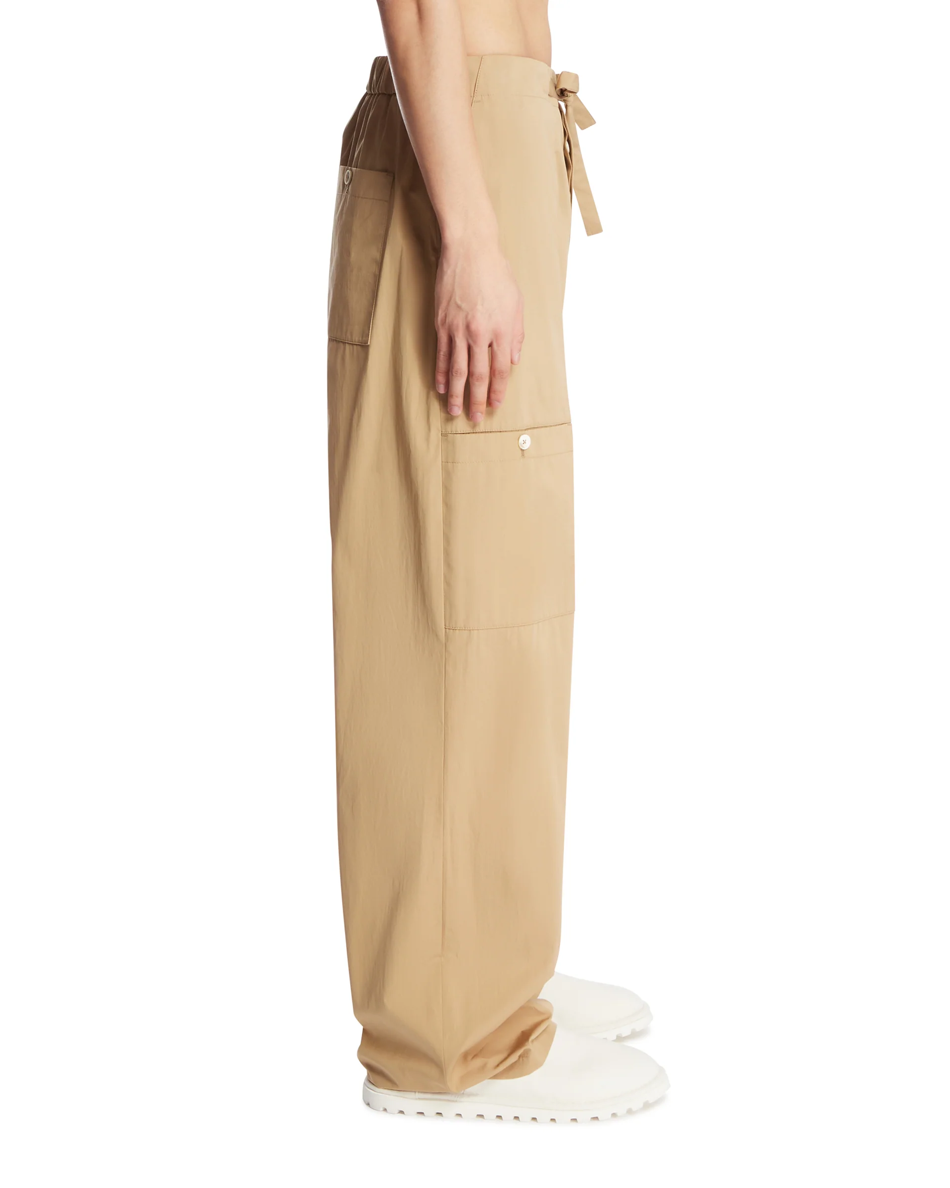 Pantaloni Cargo In Popeline Beige - Image 4